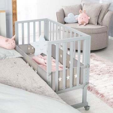 roba® Stubenbett Safe Asleep® 2in1, taupe, Little Stars, mit 4 Rollen, Matratze, Nestchen und Sicherheitsbarriere