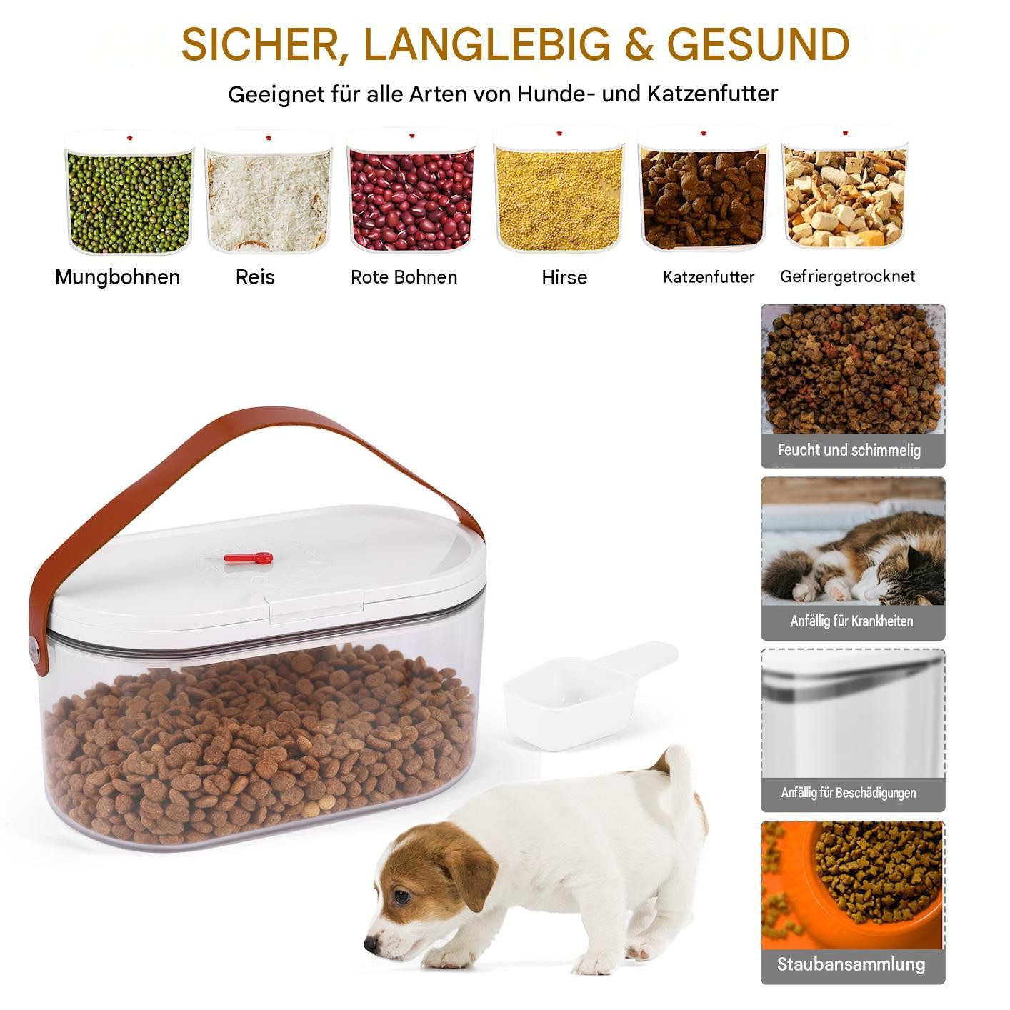 BlingBin Futterbehälter Futtertonne Katzenfutter Aufbewahrung mit Griff und Dosierlöffel, Kunststoff, (1 Stück, 1-tlg., 25,8 × 14 × 14 cm, 3l), transparentem Kunststoff Aufbewahrungsbox für Snacks und Trockenfutter
