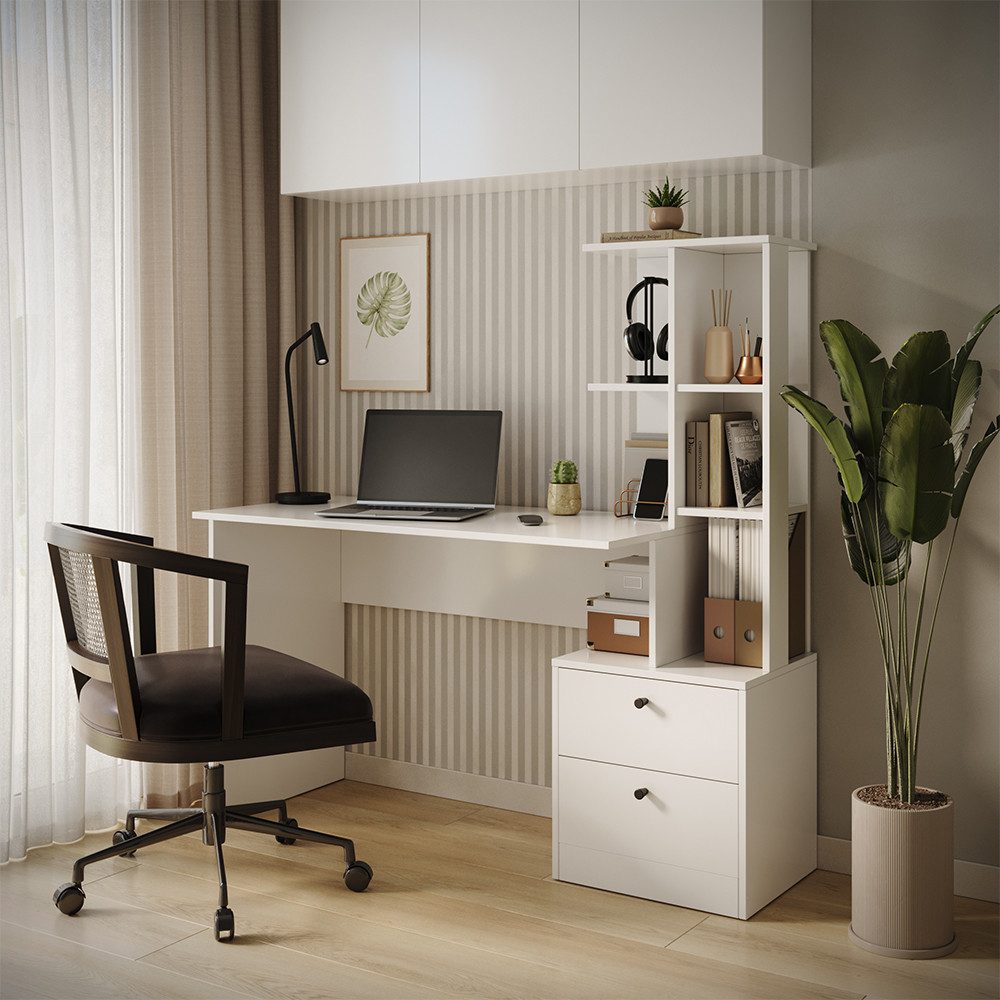 Vicco Schreibtisch Denton, Weiß, 136 x 55 cm (1-St)