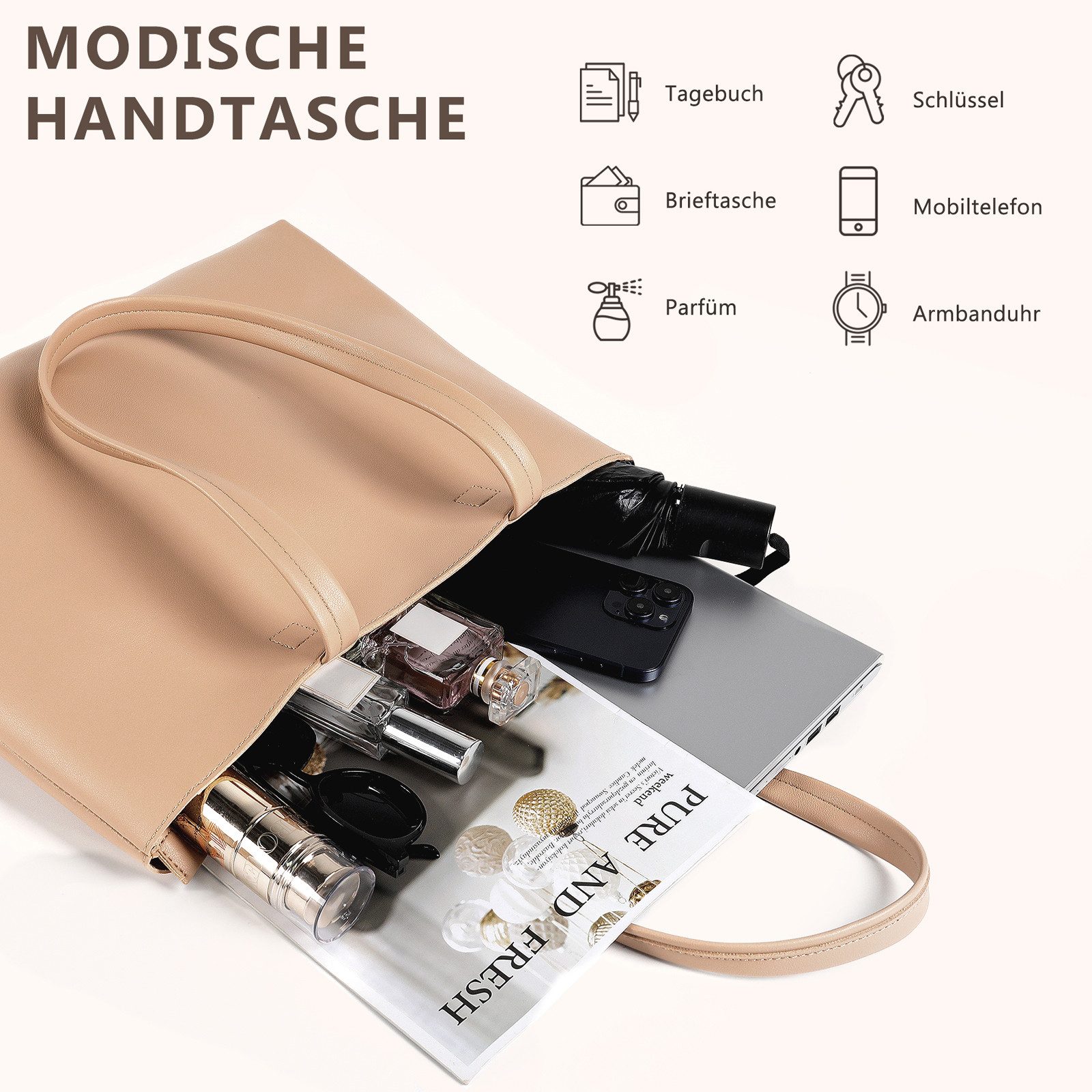 TAN.TOMI Shopper Damen Henkeltaschen Groß Handtasche Mit Einer Kosmetiktasche (2-tlg., Henkeltasche 2PCS Set Einfach Tote Bag), Handtaschen Damen Groß PVC Umhängetasche