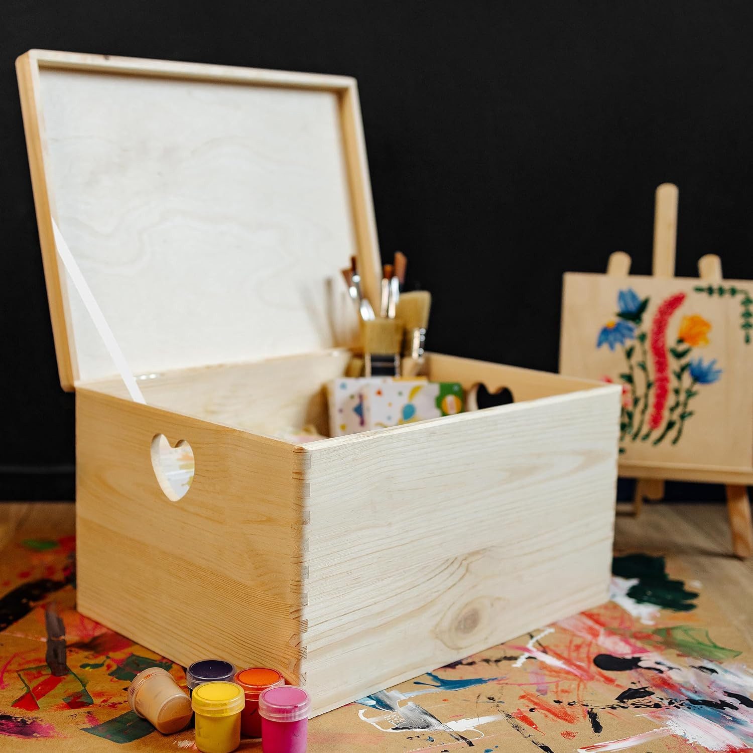 Creative Deco Aufbewahrungsbox Holzkiste mit Deckel Erinnerungsbox Holzbox, herzförmige Griffe