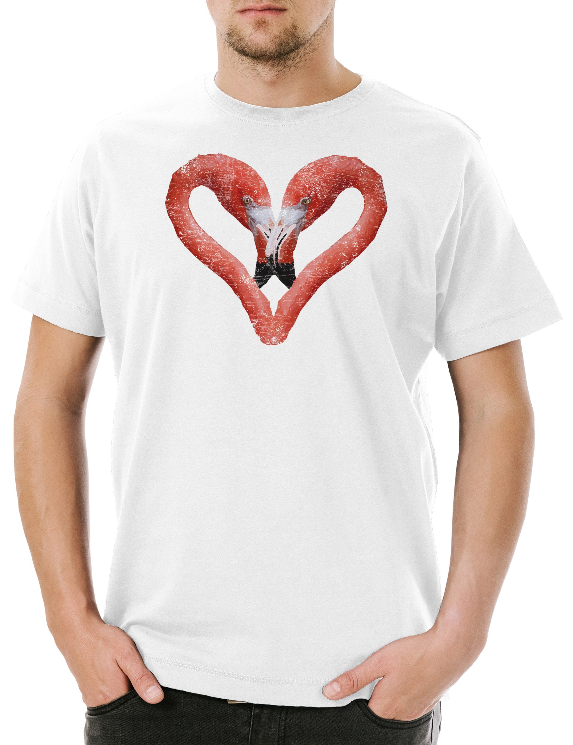 Print-Shirt Flamingo Heart I Herren T-Shirt Herz Love Liebe Unicorn Vogel Einhorn