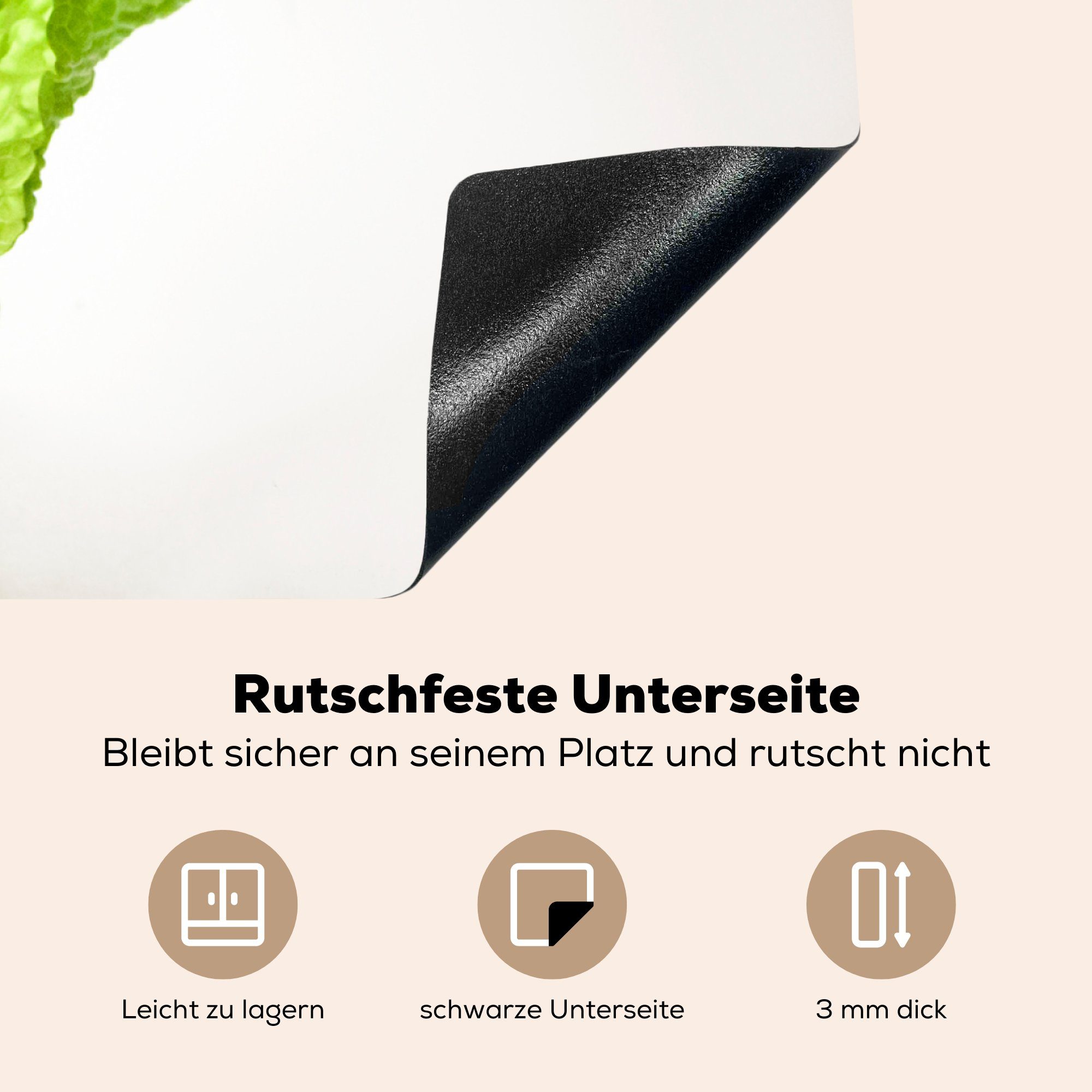 weißem für MuchoWow Arbeitsplatte küche Vinyl, Kopfsalat Herdblende-/Abdeckplatte cm, Ceranfeldabdeckung, tlg), vor Transparenter 78x78 (1 Hintergrund,