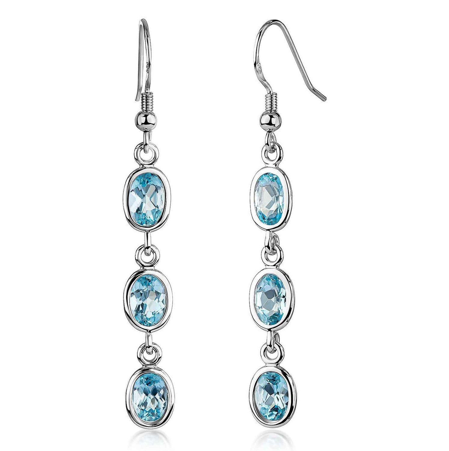 Materia Paar Ohrhänger Damen Edelstein Ohrringe Blautopas hellblau SO-183, 925 Sterling Silber, rhodiniert