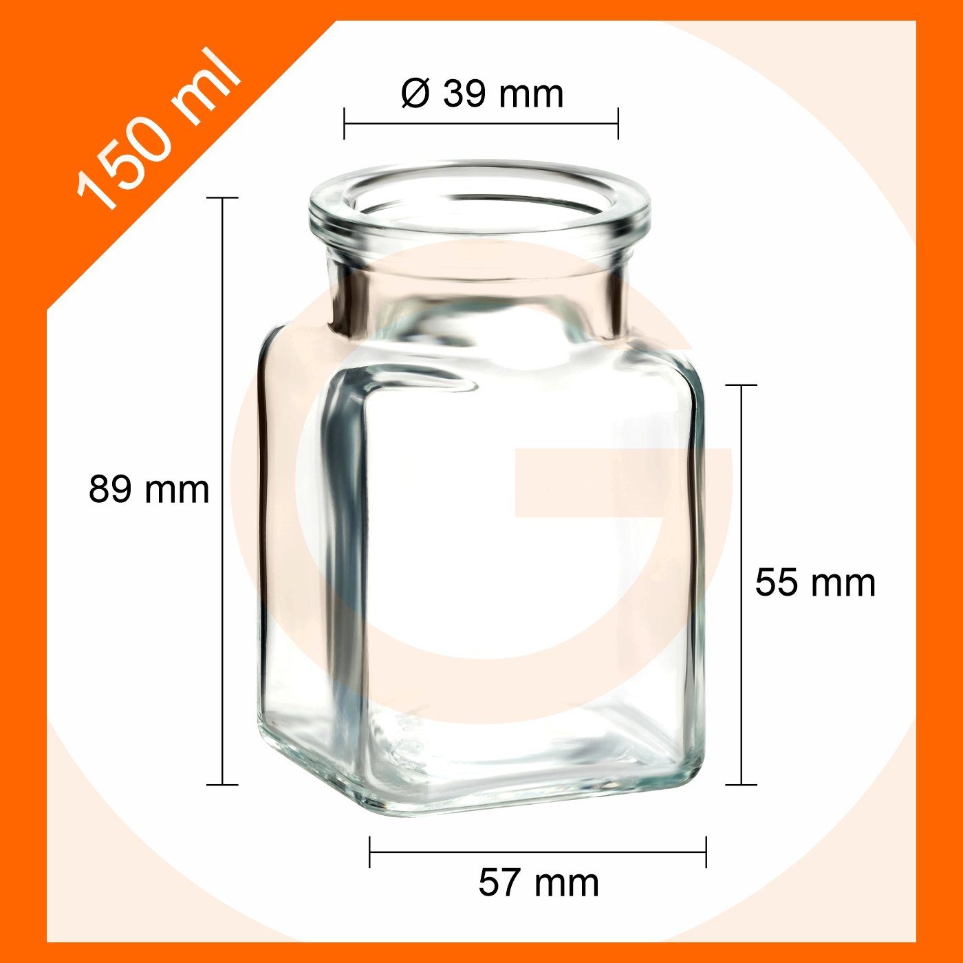 ml gouveo Gewürzgläser Gläser mit mit eckig Glasstopfen, (12-tlg) Vorratsglas Glaskorken 150 -