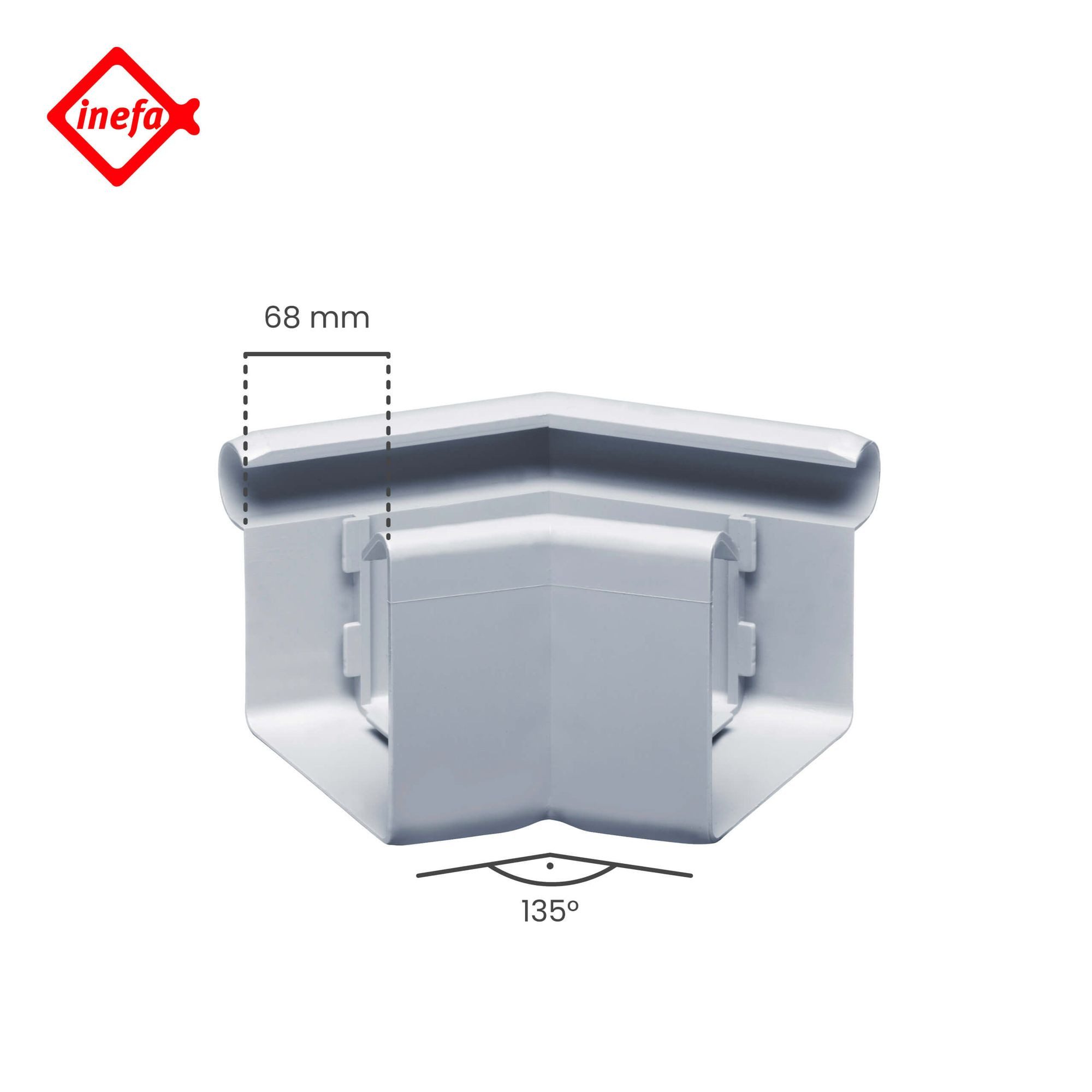 INEFA Dachrinne Rinnenwinkel 135 Grad kastenförmig NW 68, Wulst außen, Kunststoff, Verbindungsstück, Dachrinnen Zubehör fürs Gartenhaus