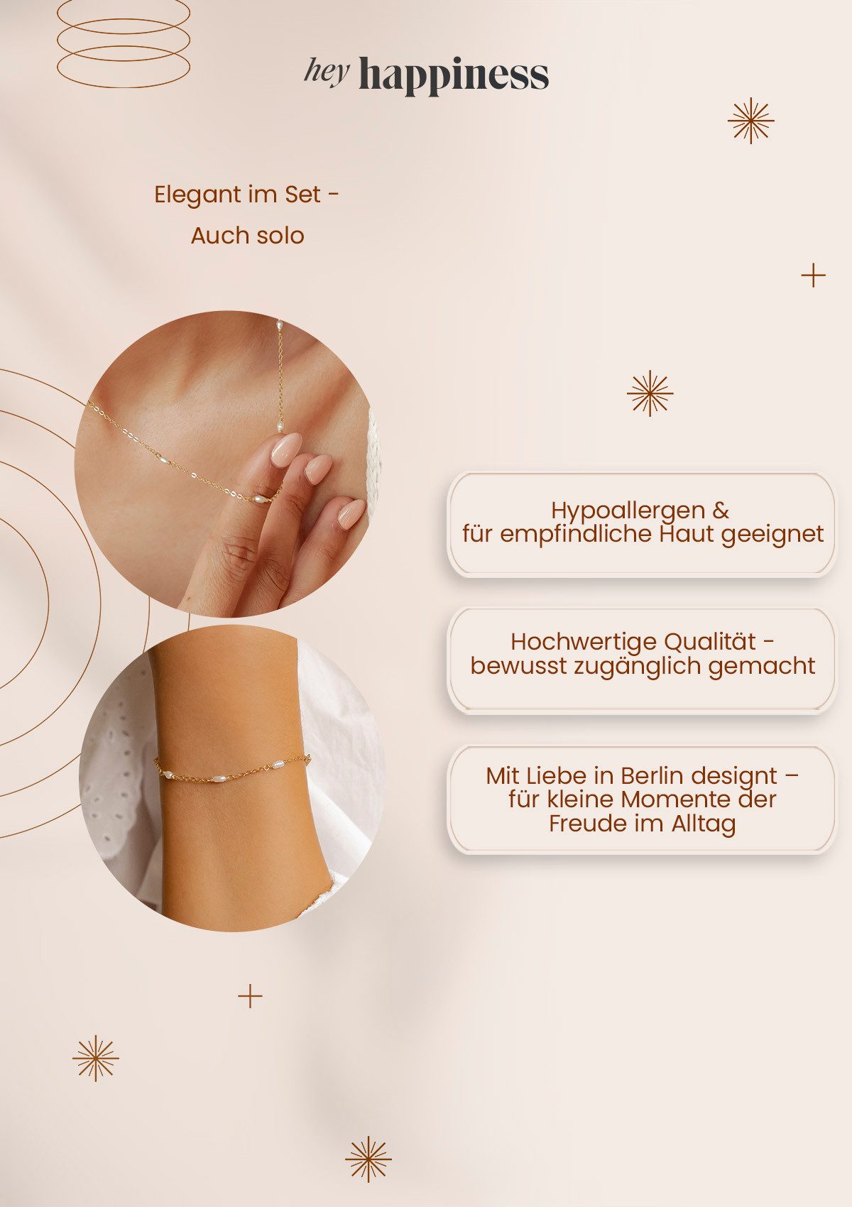 Hey Happiness Ketten und Armband Set Perlenzauber, Elegantes 2er Schmuckset 925 Silber, Zarte Perlenkette & Armband mit Perlen für Damen, mit Süßwasserperlen – Bild 5 von 5