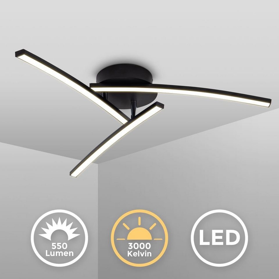 B.K.Licht Deckenleuchte LED Deckenlampe 15W Schwarz 3.000K 1.650lm -  BKL1415, LED fest integriert, Warmweiß, 3-flammig Schwenkbar Wohnzimmer  Schlafzimmer