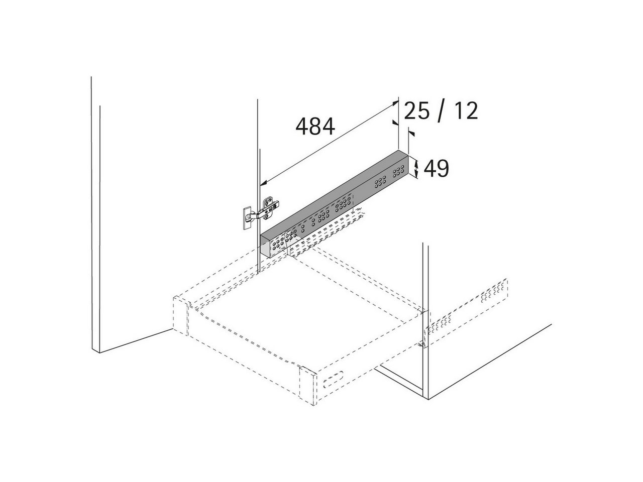 Thumbnail - Hettich Möbelbeschlag Distanzleiste für Innenauszug Kunststoff weiß 25x484x49 mm