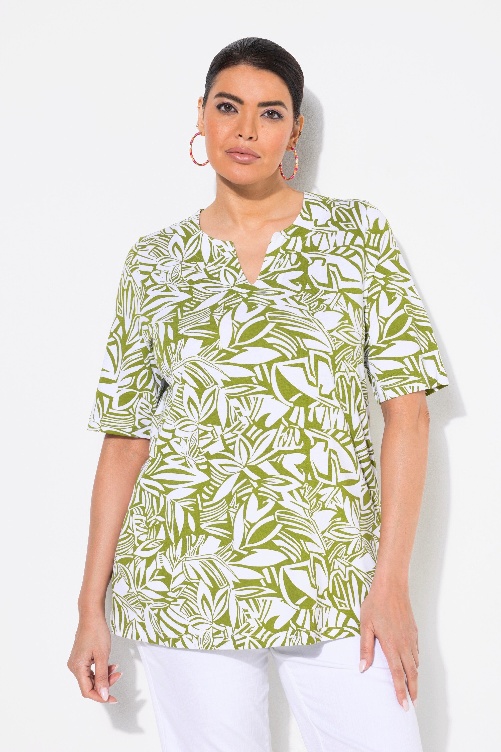 Ulla Popken T-Shirt T-Shirt Blätter A-Linie günstig online kaufen