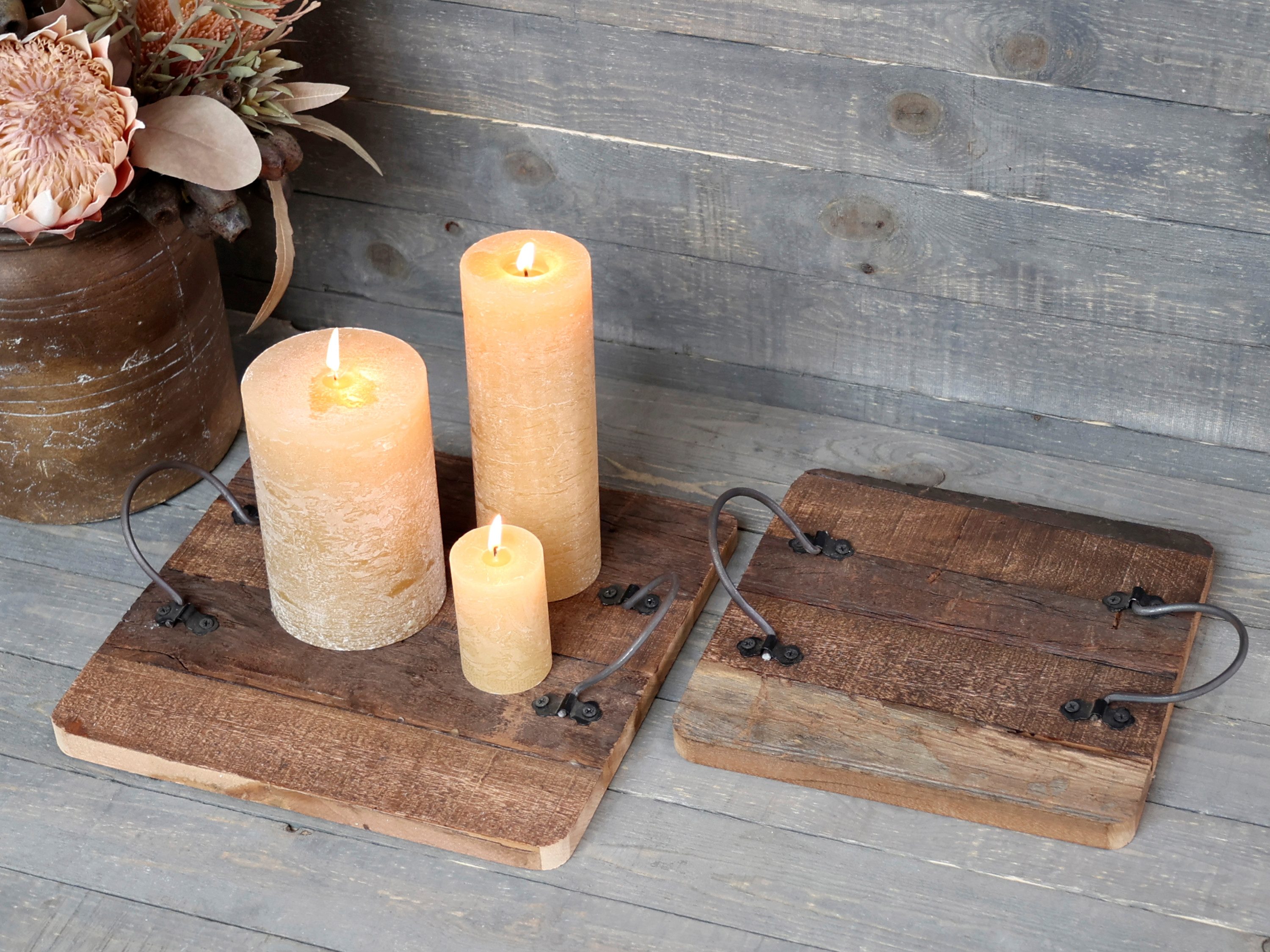 Chic Antique Tablett Tablett Grimaud Untersetzer mit Grifff Holztablett Unikat altes Holz, Tablett Holztablett Serviertablett Deko Unikat Grimaud