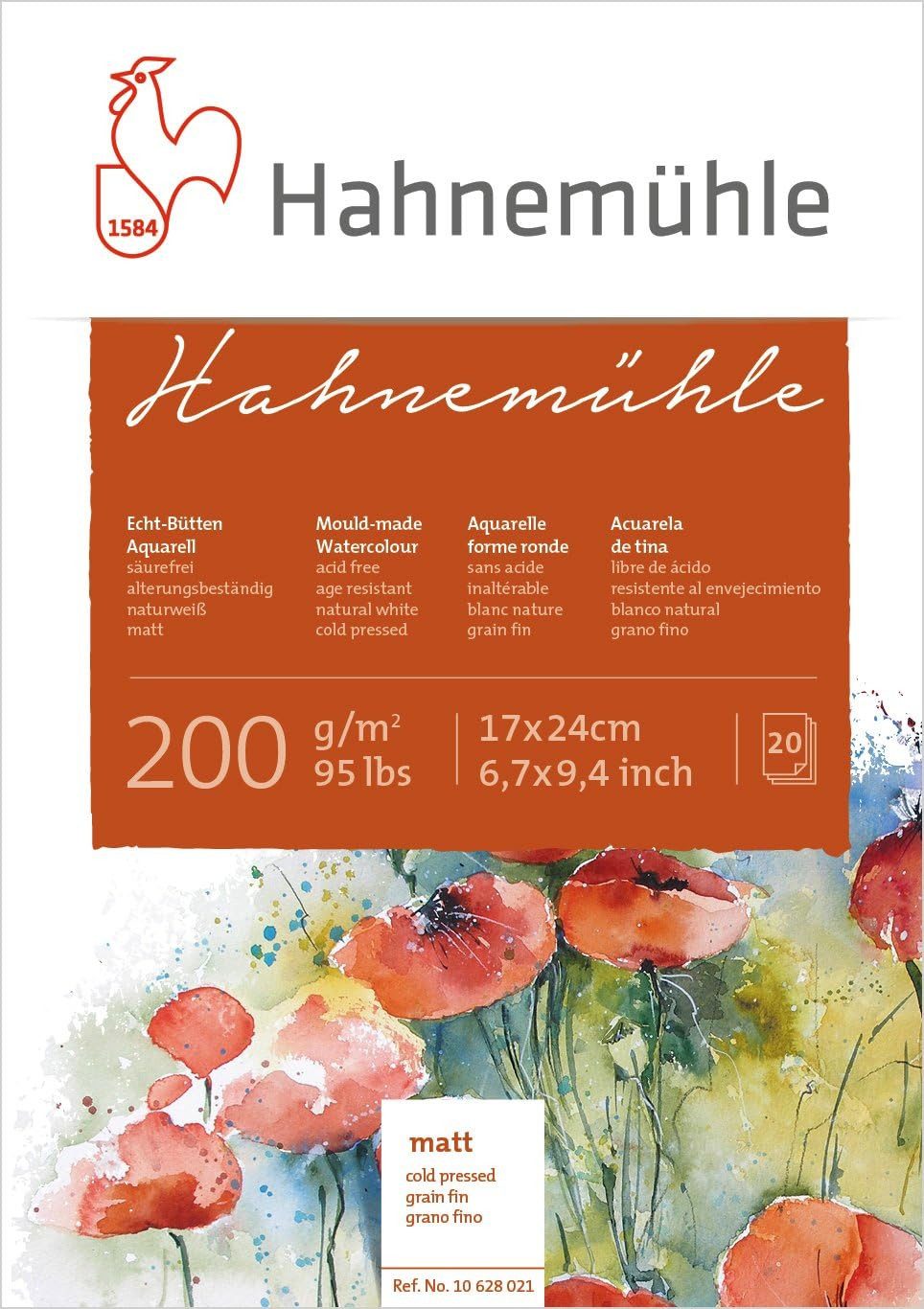 Hahnemühle Aquarellblock Echt-Bütten Aquarellblock 17x24cm, 200g/m², 20 Blatt, Matt