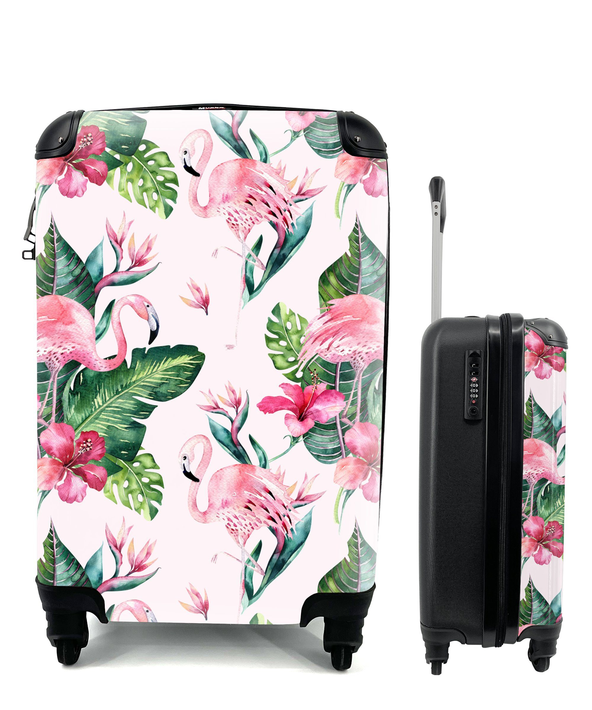 MuchoWow Handgepäckkoffer Muster - Flamingo - Rosa, 4 Rollen, Reisetasche mit rollen, Handgepäck für Ferien, Trolley, Reisekoffer
