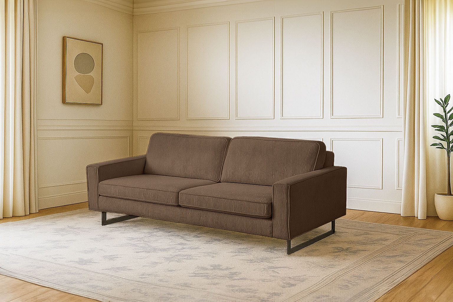 OTTO home 3-Sitzer Maxi-Ausführung Pinto, 236 cm, Cord, Chenille, Lederoptik, mit Keder, schwarze Metallfüße, Wellenunterfederung