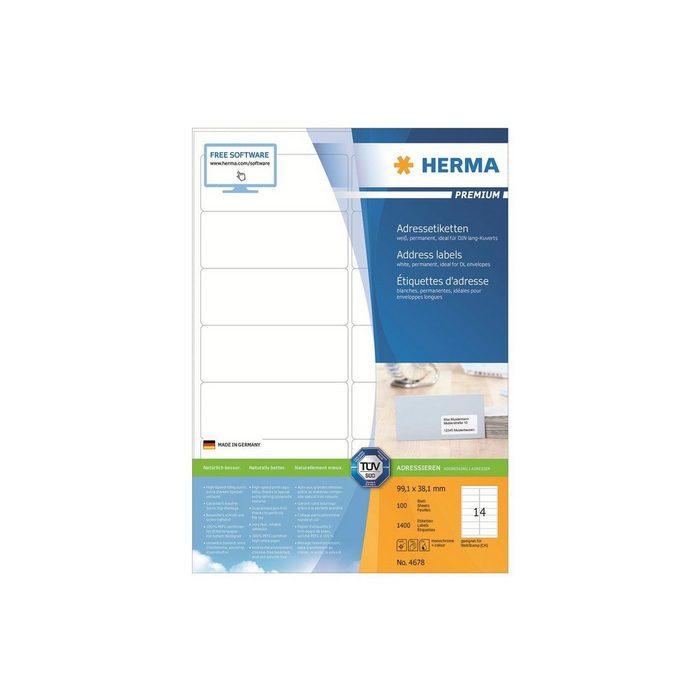 HERMA Adressetiketten A4 weiß 99 1x38 1 mm Papier 1400 PC