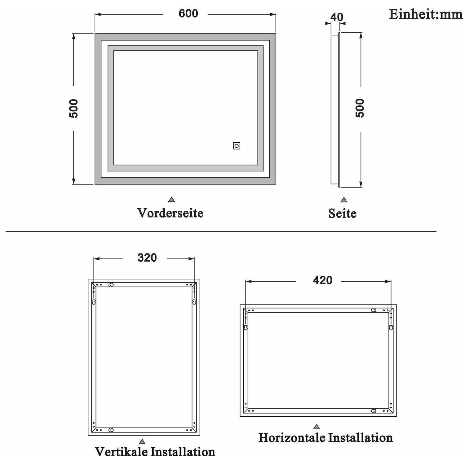 duschspa Badspiegel Badspiegel mit Beleuchtung 60x50 cm Wandspiegel – Bild 5 von 5