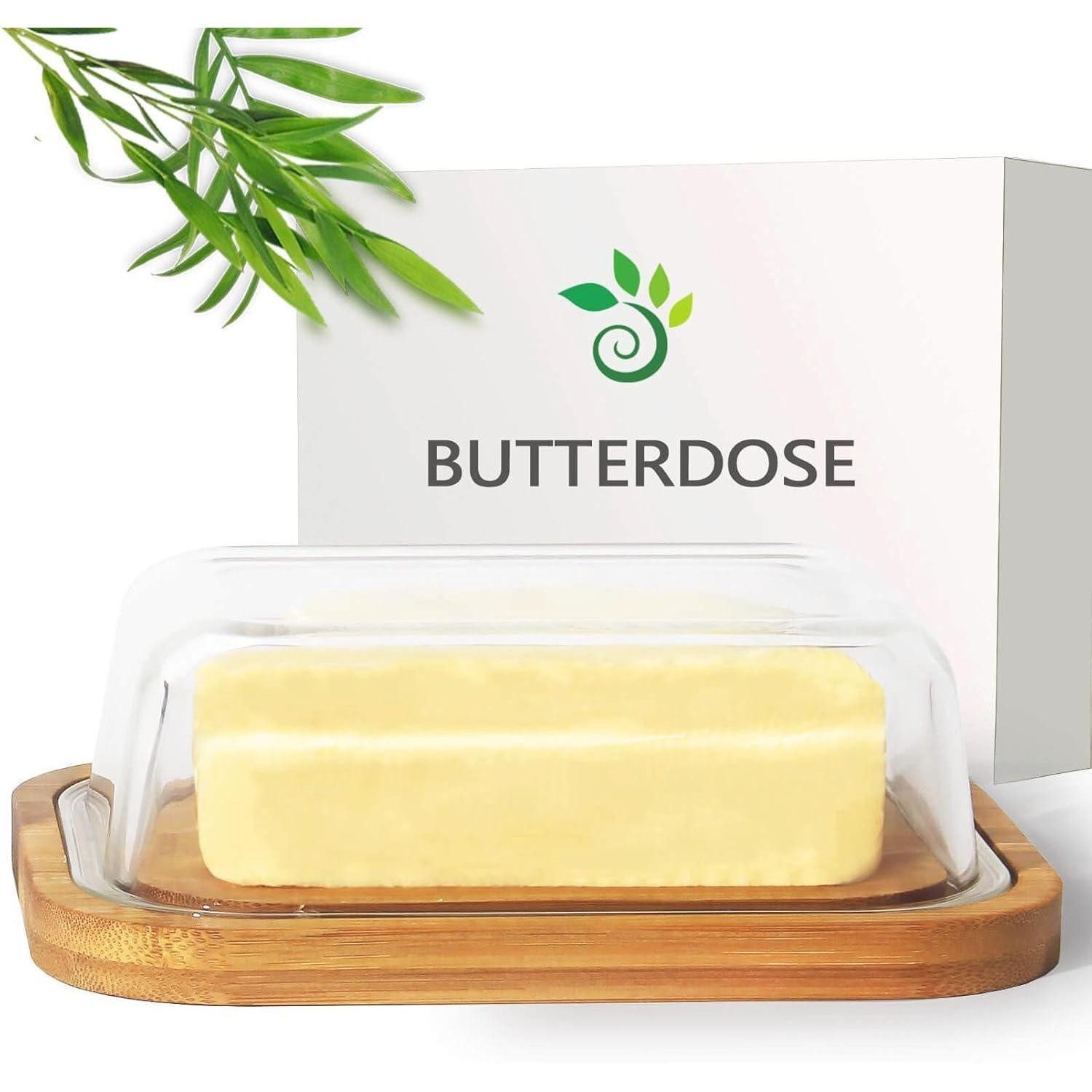 LuxusKollektion Butterdose Butterdose aus Glas und Bambus mit hochwertigem Glasdeckel, Naturmaterialien