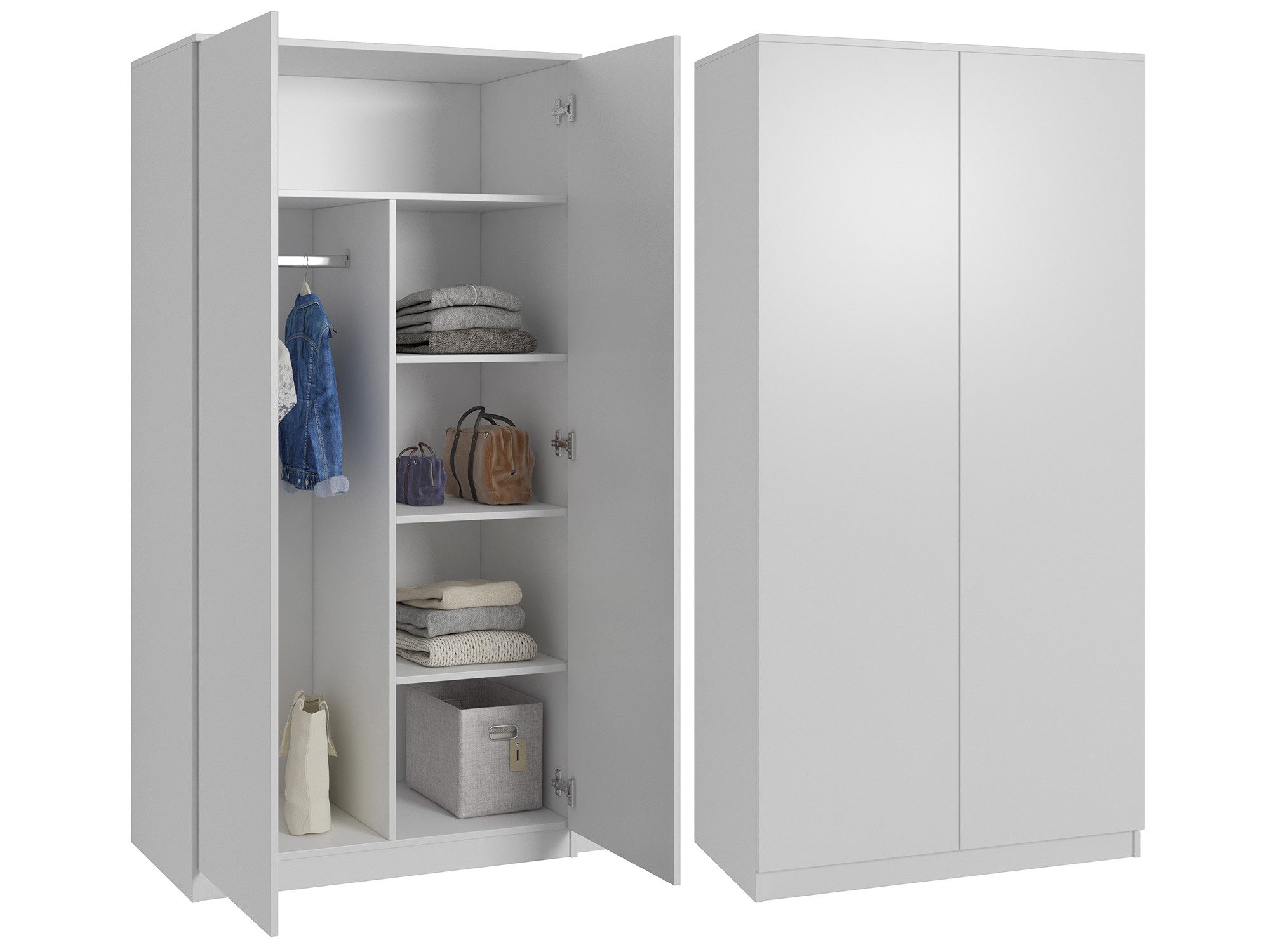 Beautysofa Kleiderschrank CLASSIC 90 cm 2-türig, grifflos (mit Kleiderstange und mehreren Einlegeböden, Zwei moderne Farbvarianten: Weiß oder Kaschmir) Mit oder ohne Schubladen