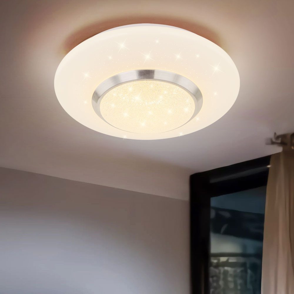 GLOBO LIGHTING LED Deckenleuchte, LED-Leuchtmittel fest verbaut, Warmweiß, LED Decken Lampe Leuchte Metall Nickel Matt Kristalle Sparkle Wohn