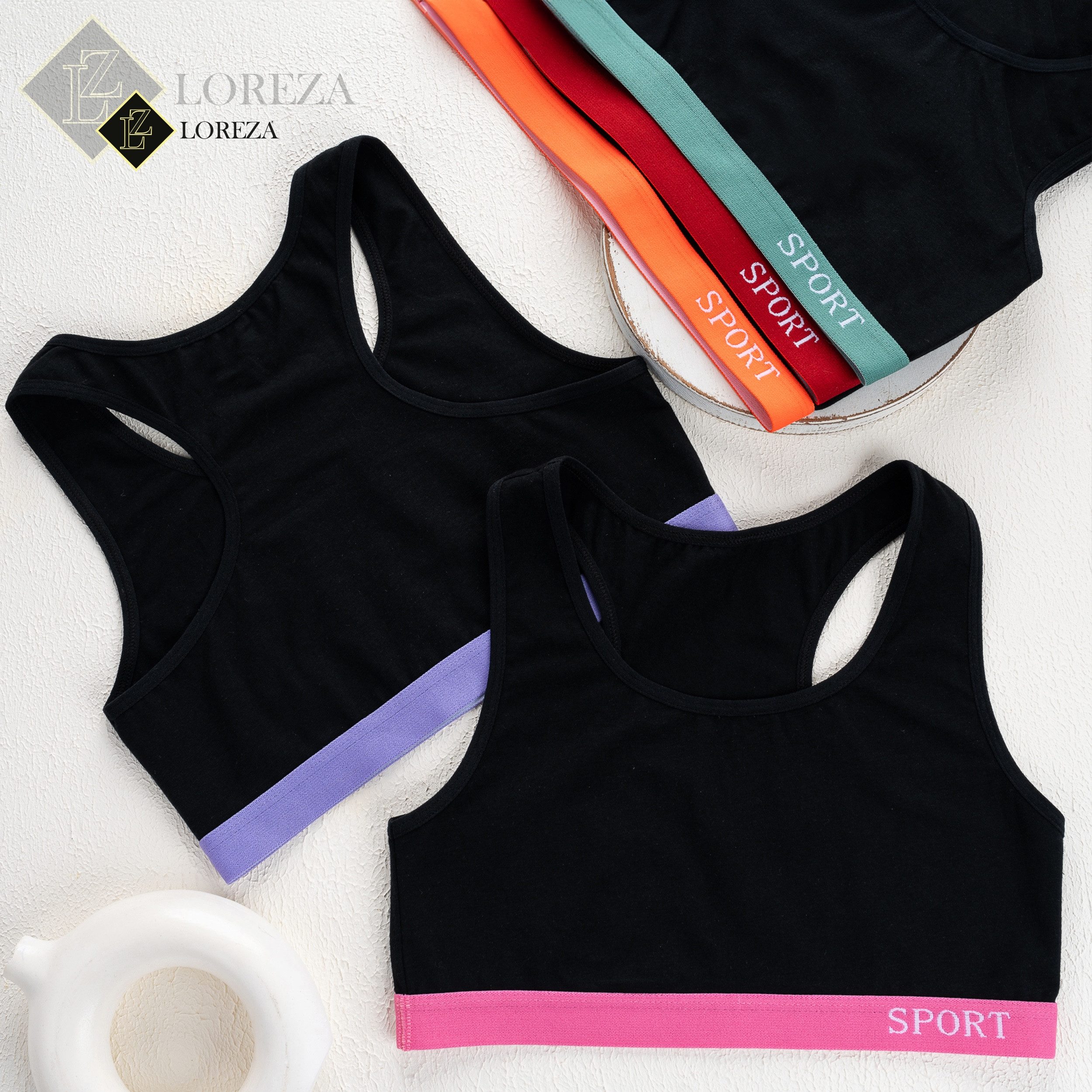 LOREZA Bustier 5er Set Mädchen X-Rücken Bustier - Sport - Schwarz (Set, 5-tlg., 5er-Pack)