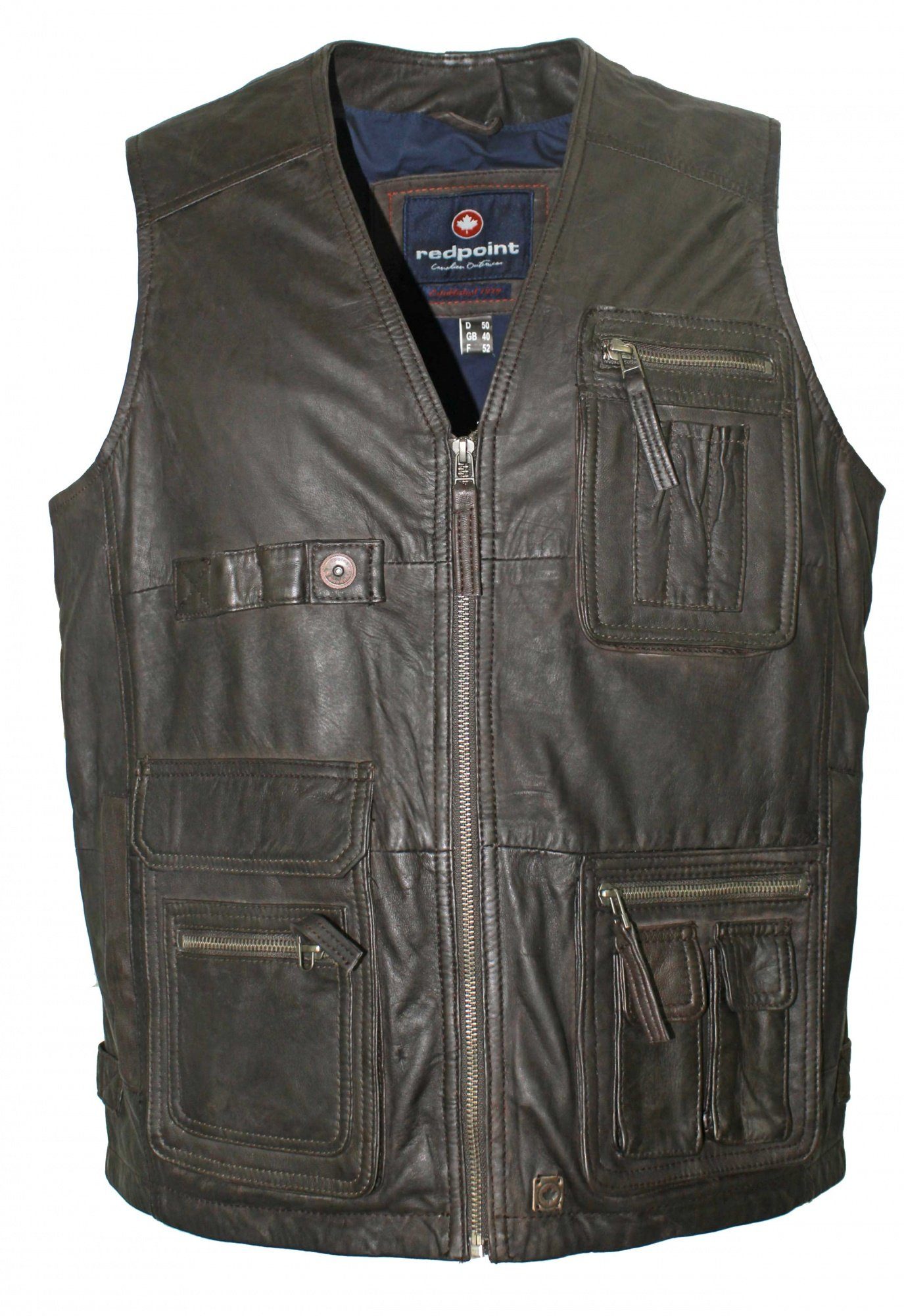 Redpoint Lederweste Redpoint - Herren Lederweste Lammnubuk schwarzbraun antik