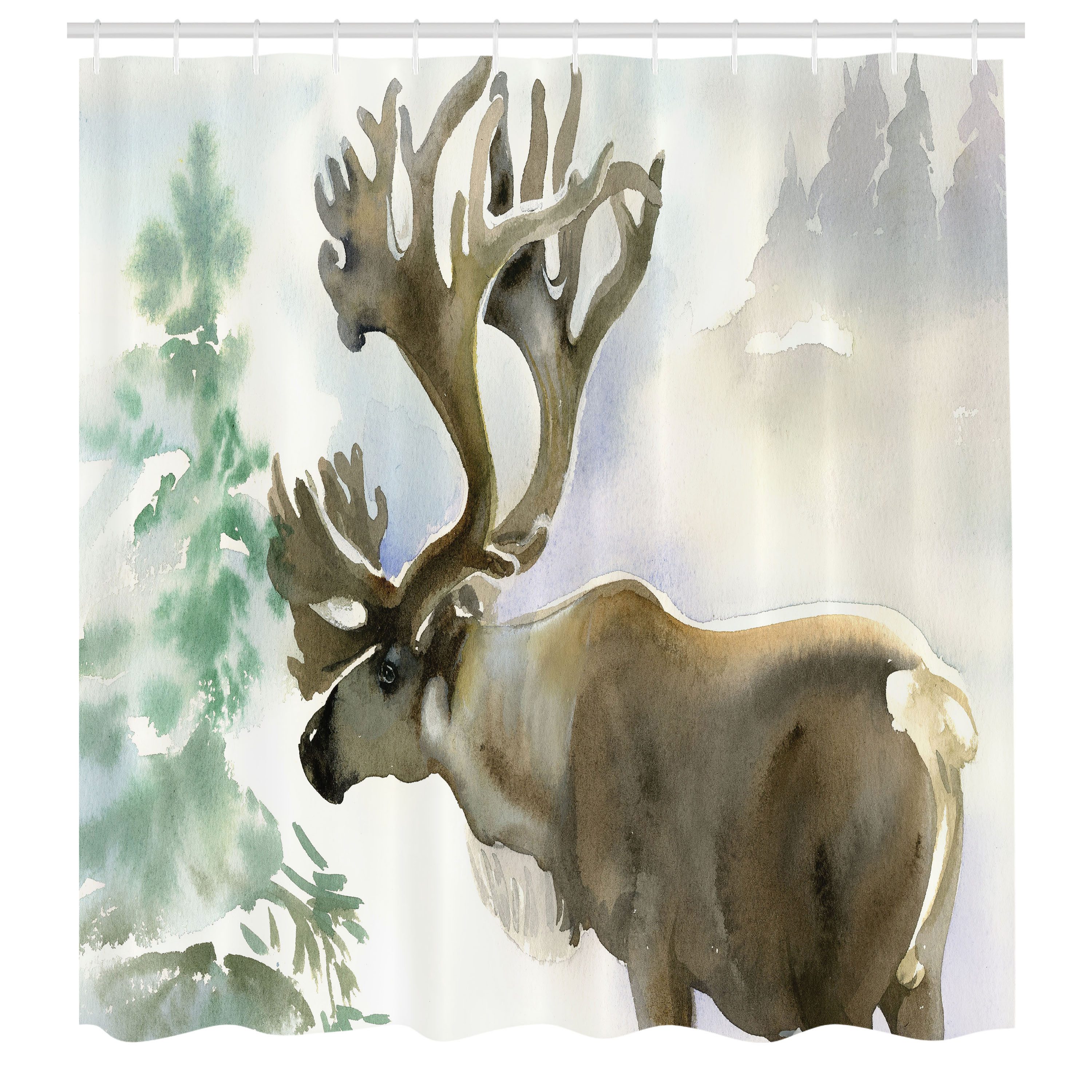 DESIHOM Duschvorhang Mit Waldhirsch-Motiv – 157,5x182,9 Cm, Wasserabweisendes Polyester – Inkl. Haken