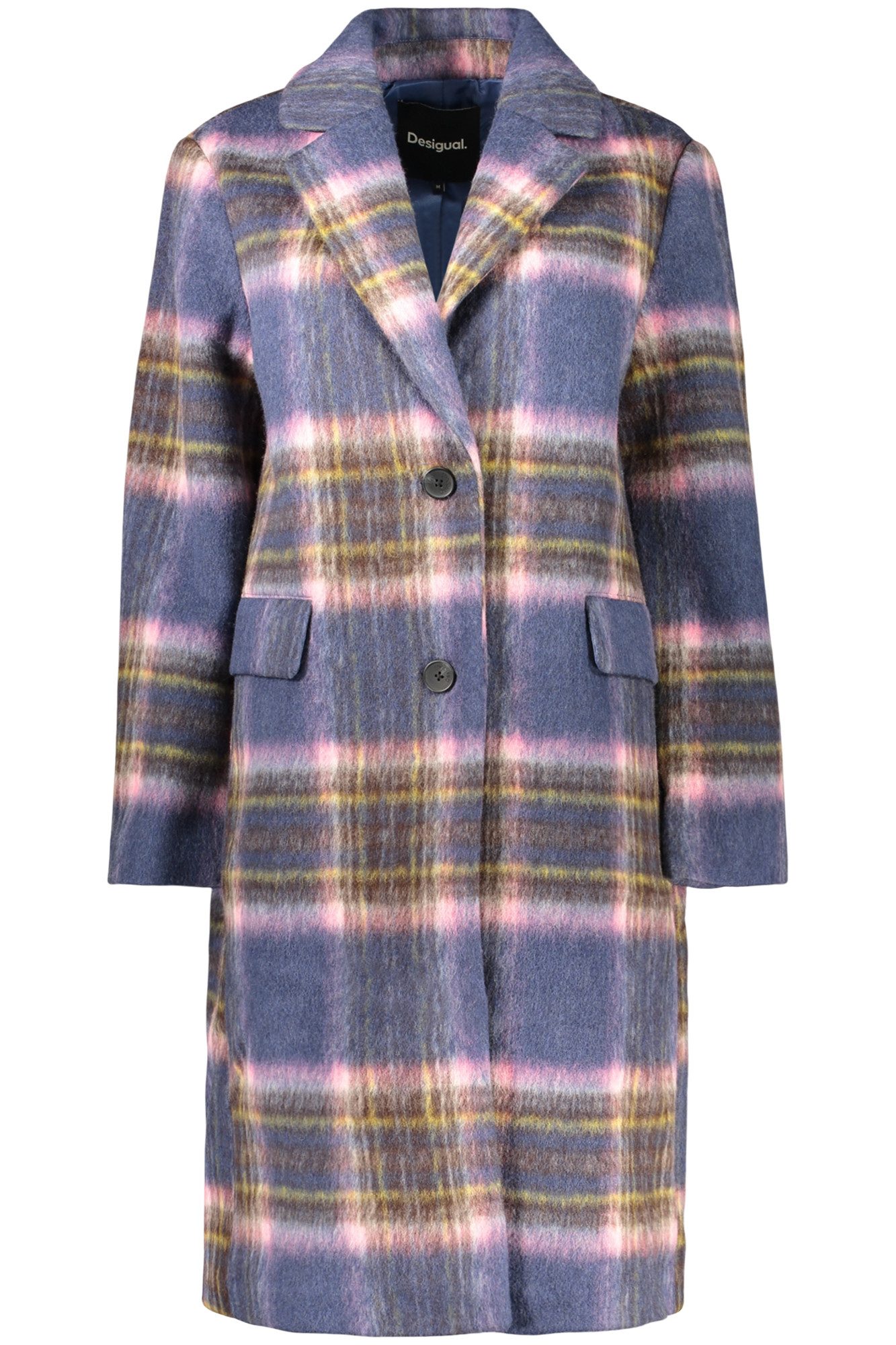 Desigual Outdoorjacke Blauer Damen Longsleeve-Mantel mit Muster und V-Ausschnitt