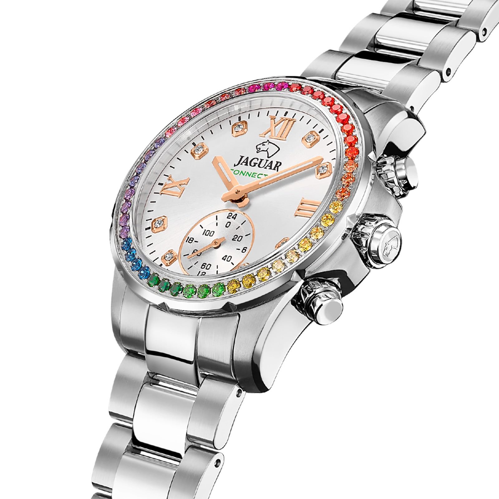JAGUAR Multifunktionsuhr Jaguar Damenuhr Edelstahl silber Jaguar, (Multifunktionsuhr), Damen Armbanduhr rund, Edelstahlarmband silber