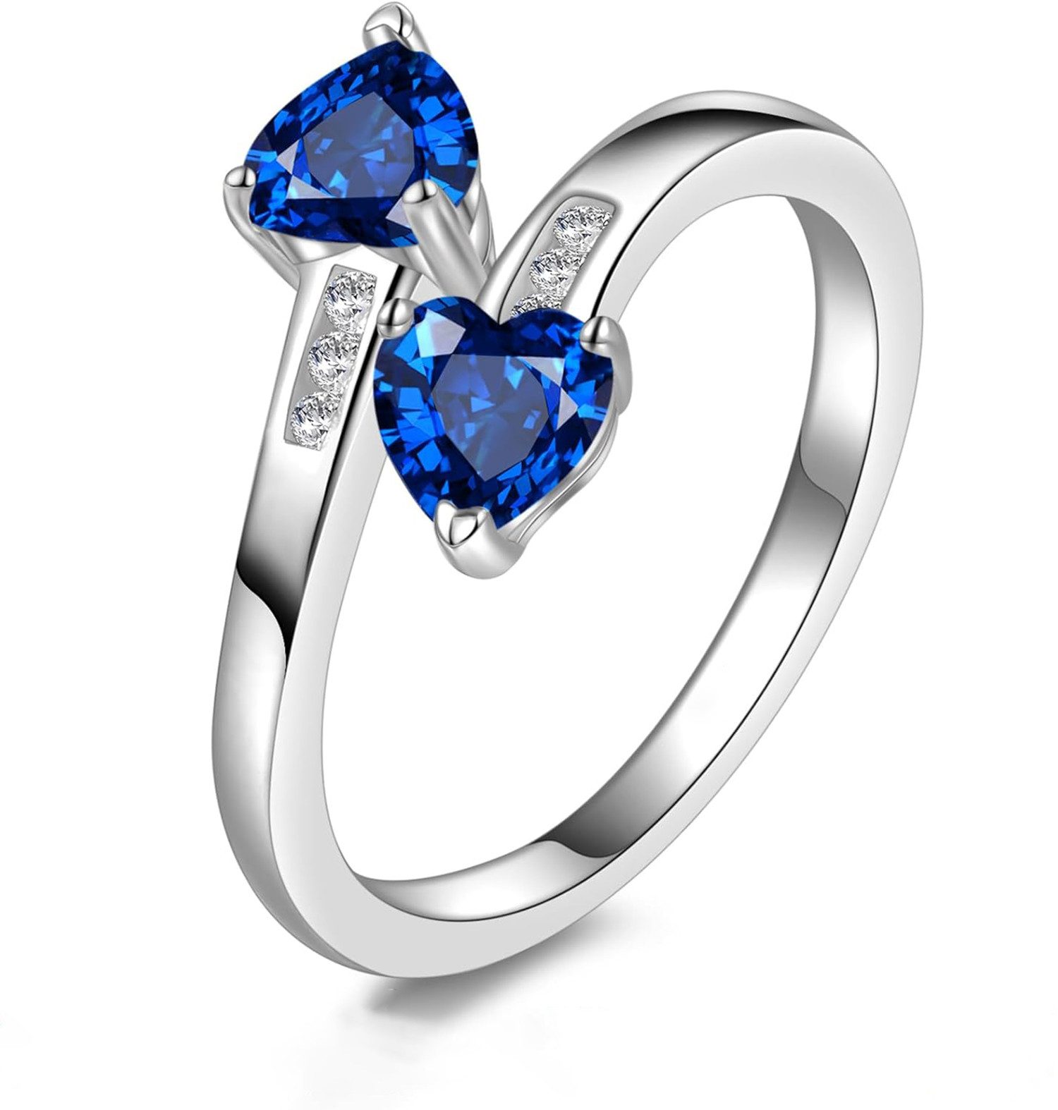 Jumpeak Trauring 585 Gold, 0,5 Karat Doppelherz, Damen-Edelsteinring, Herzförmiger Saphir, Heiratsantrag, Jubiläumsgeschenk