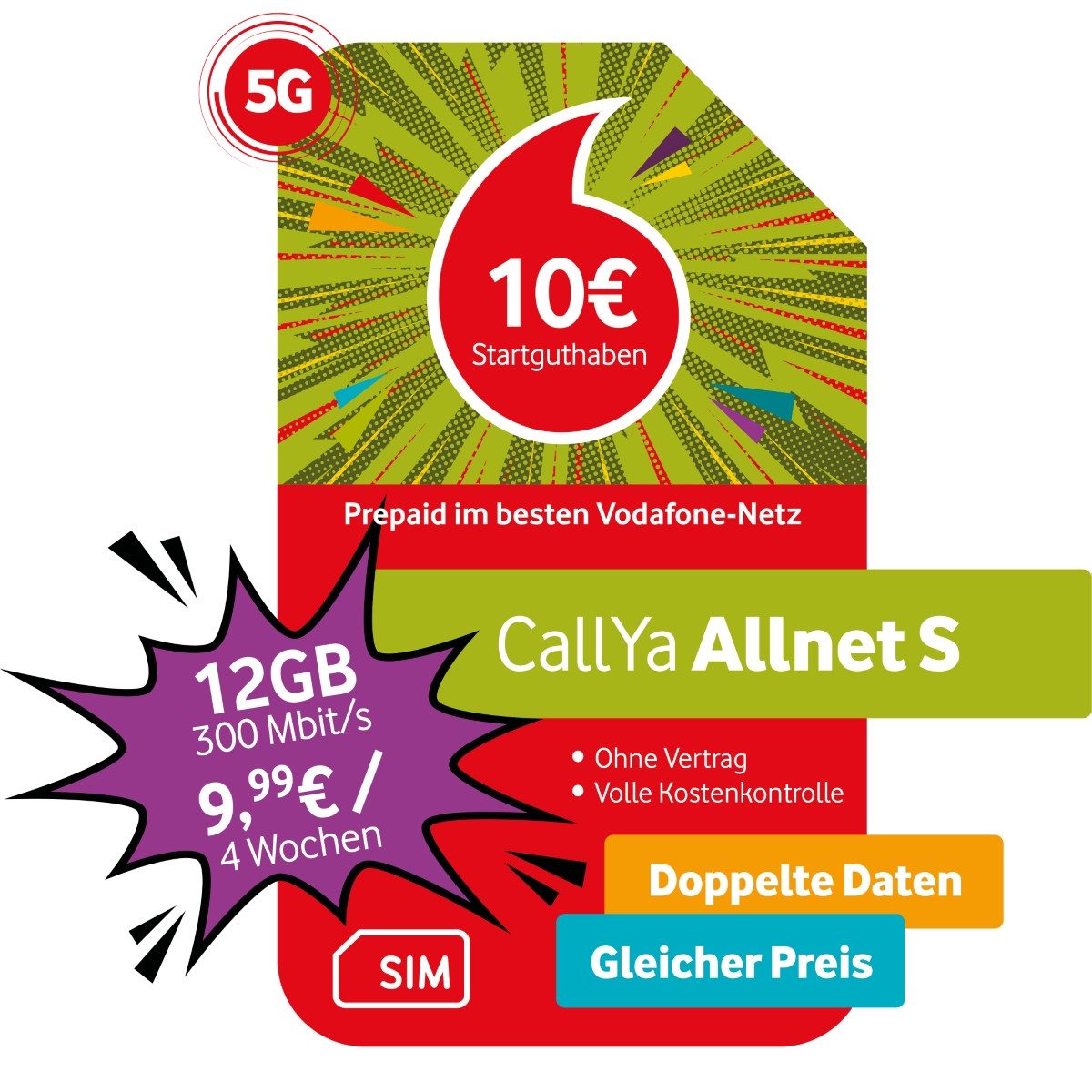Vodafone Prepaid CallYa S 12 GB statt 6 GB 10 EUR Guthaben Prepaidkarte
