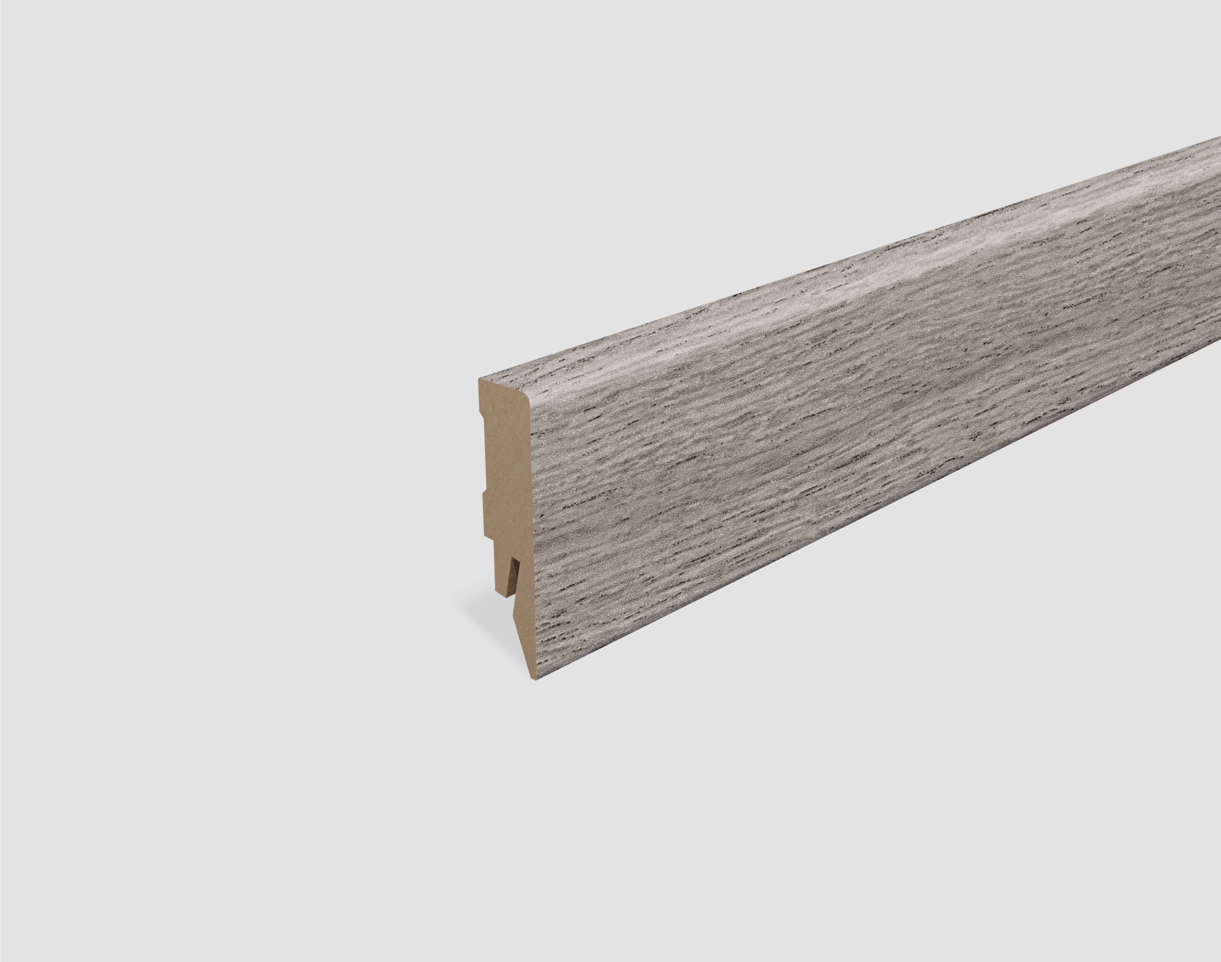 EGGER Sockelleiste Eiche grau L698, L: 240 cm, H: 5.8 cm, 1-St., 2,40m; neues kubisches Profil; passend zu Fußboden Loja Eiche hellgrau