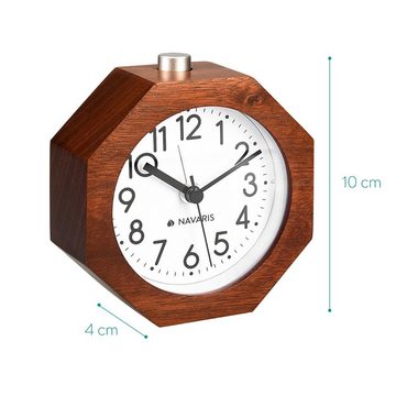 Navaris Wecker Analog Holz Wecker mit Snooze - Retro Uhr im Waben Design mit Ziffernblatt Alarm Licht - Leise Tischuhr ohne Ticken - Naturholz