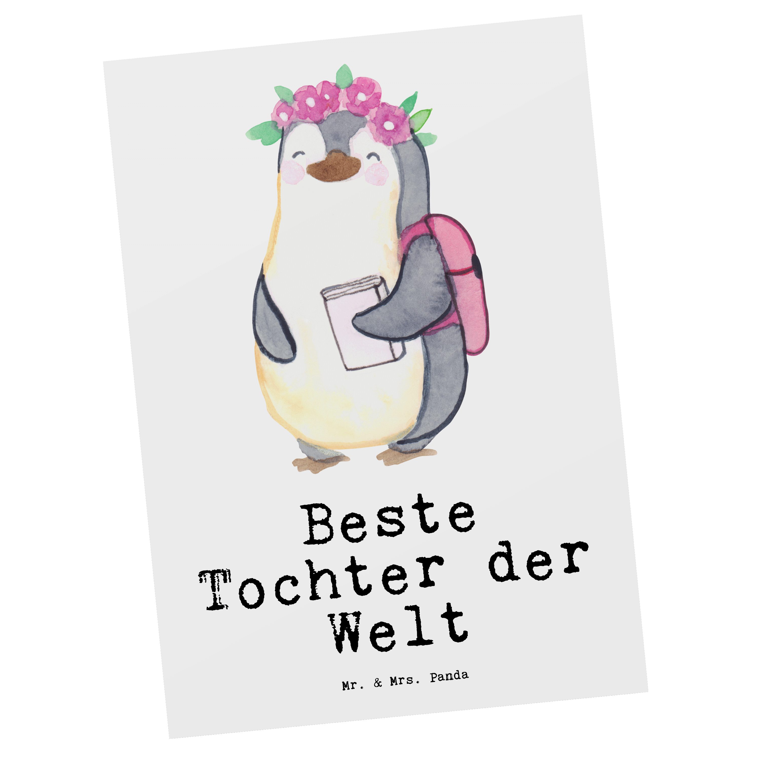 Mr. & Mrs. Panda Postkarte Pinguin Beste Tochter der Welt - Weiß - Geschenk, Ansichtskarte, Geschenkidee, Danke, Karte, Kinder, Kind, Einladung, Schenken, Töchter, Geschenkkarte