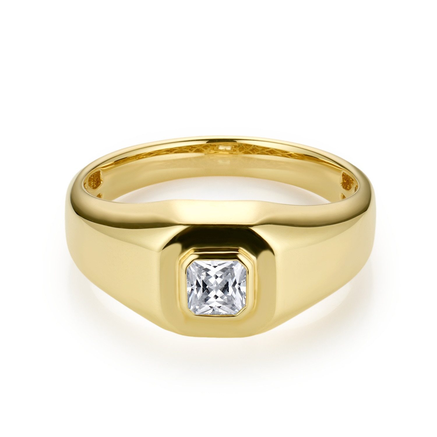 Sternvoll Goldring Siegelring Solitär 0.37ct Radient 750er Gold, Klassischer Siegelring, 0.37 ct Radient-Schliff, Massive 750er Gold