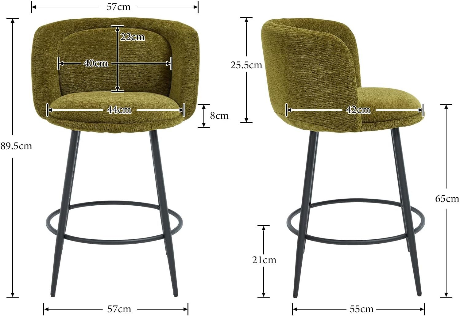 WAHSON OFFICE CHAIRS Barhocker Barhocker 2er mit Lehne, Moderner Barstuhl aus Chenille für Küche