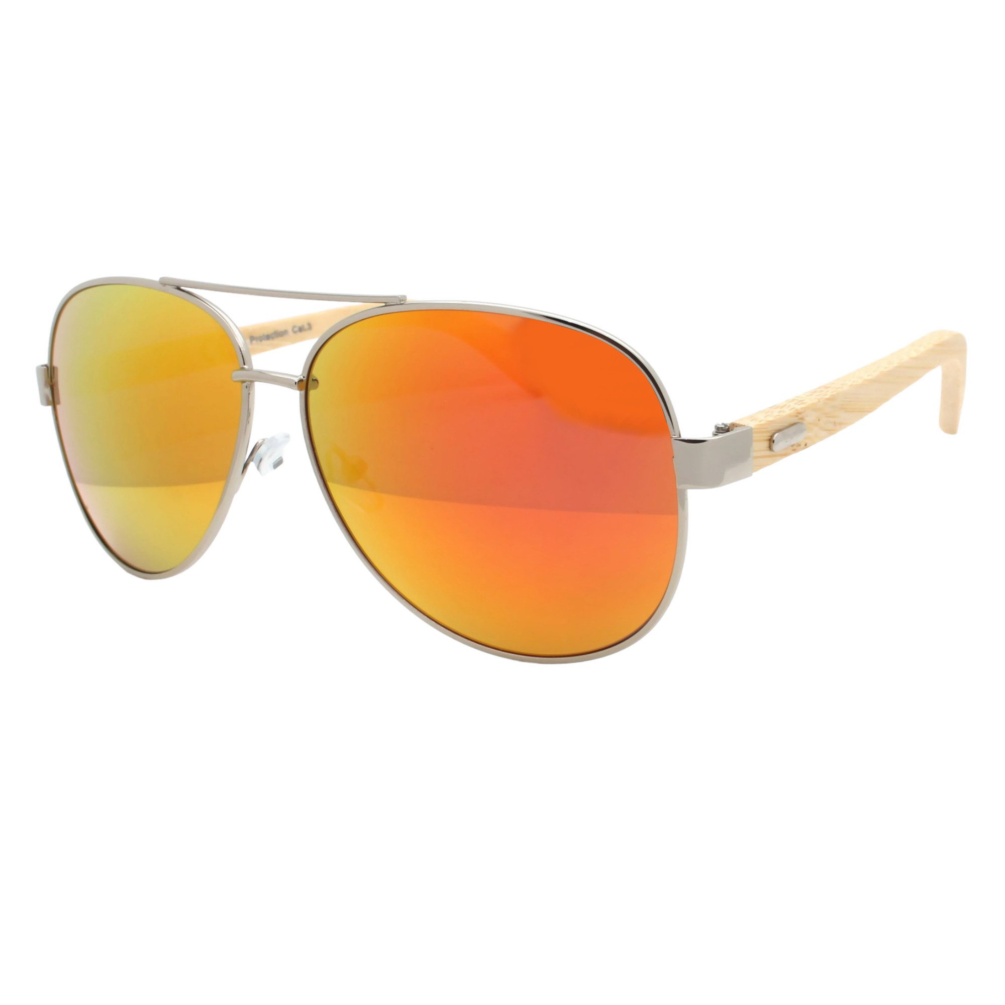 LUXXADA Sonnenbrille (Piloten Sonnenbrille Polarisiert Verspiegelt Blau oder Orange mit Hardcase) Pilotenbrille mit Bambus Holz Bügeln