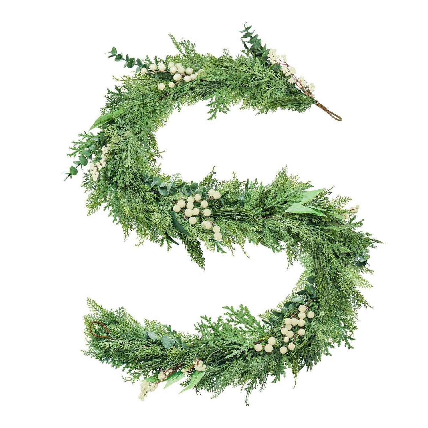 LuxusKollektion Girlanden Girlande 180cm Eukalyptus weiße Beeren Real Touch