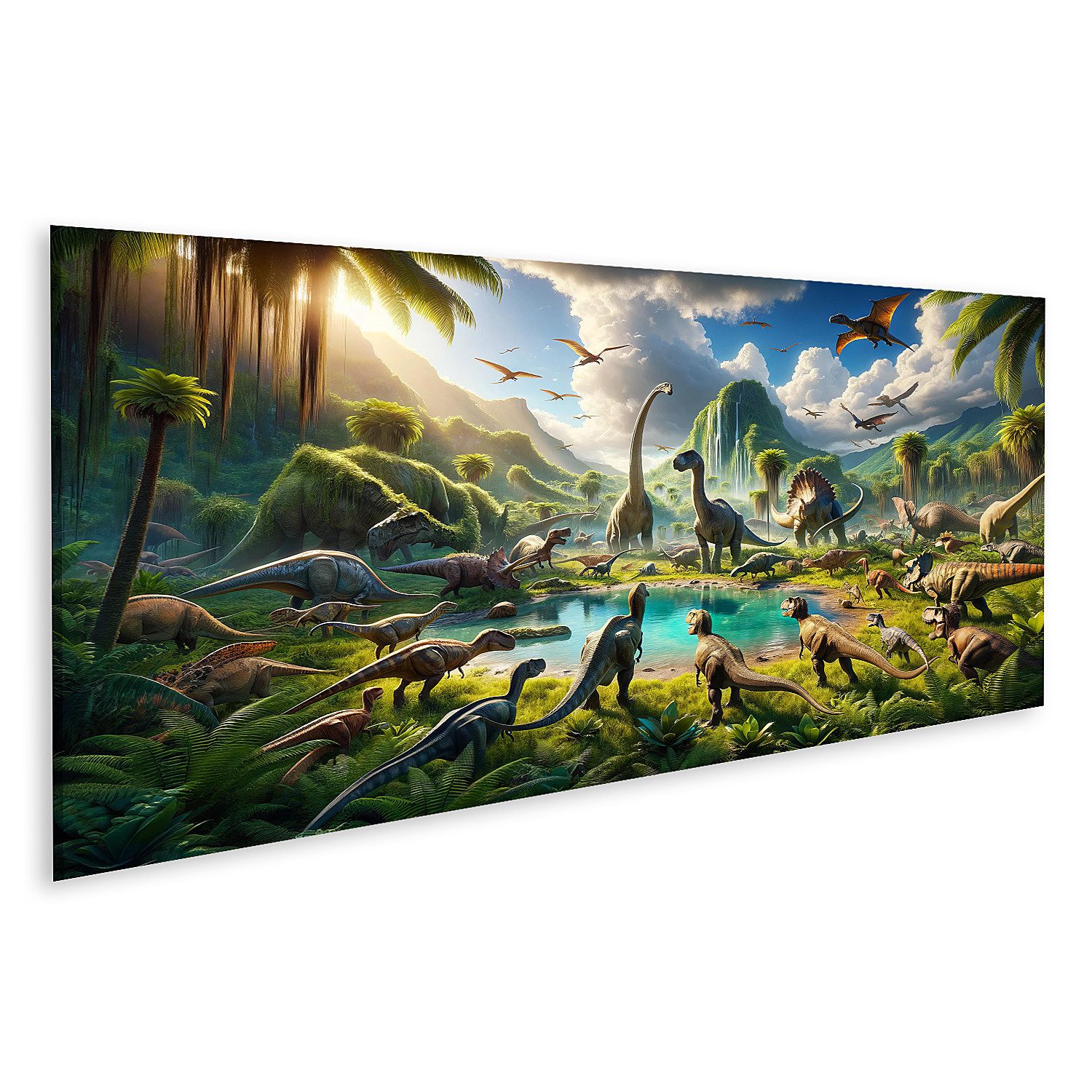 islandburner Leinwandbild Verschiedene Dinosaurier versammeln sich günstig online kaufen