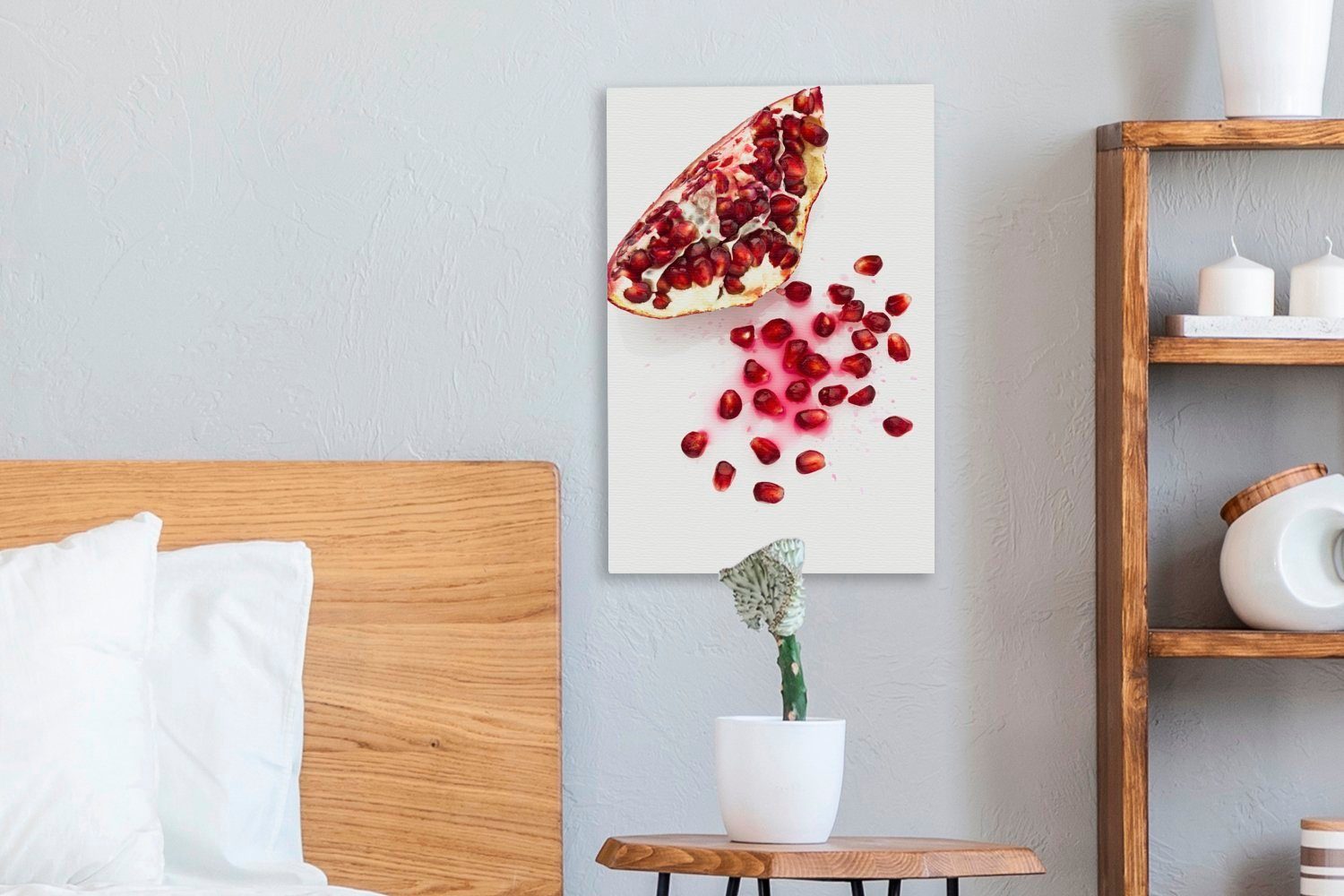 Granatapfel Weiß, Gemälde, (1 cm bespannt inkl. Leinwandbild Leinwandbild fertig - St), - OneMillionCanvasses® Kerne Zackenaufhänger, 20x30