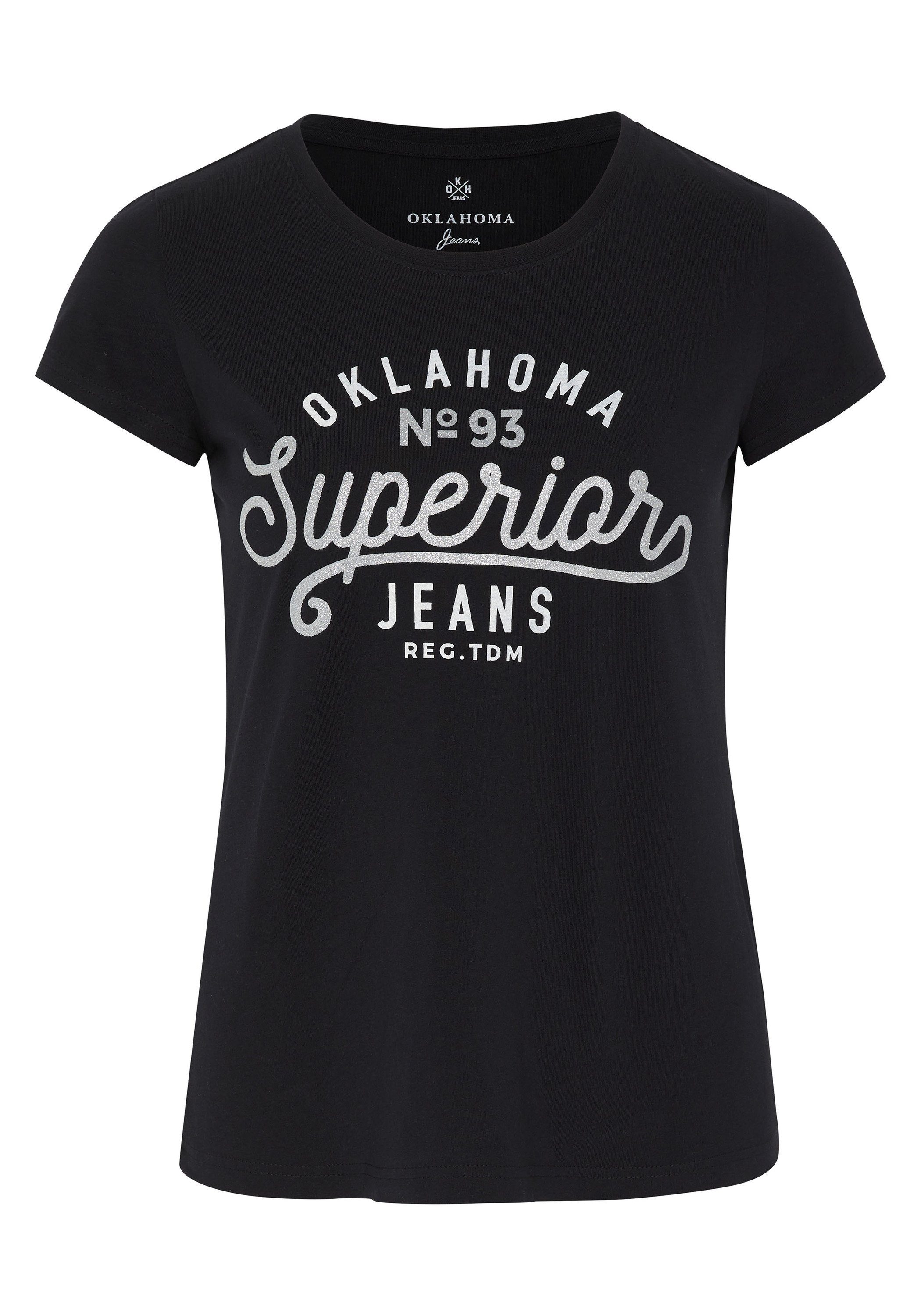 Oklahoma Jeans Print-Shirt mit glitzerndem Frontprint