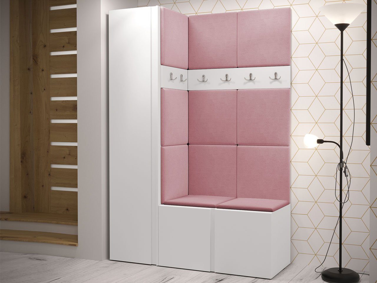 MIRJAN24 Шкафы-Set Orion IX, (Komplett-Set, mit Schuhschrank, Schrank, 2x Kleiderhakenbrett, Paneel 11x 42x42), Auswahl aus Fronten und Polsterplatten