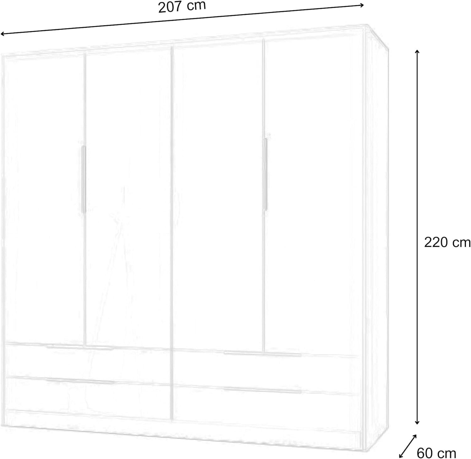 mit Kinderzimmer, MOEBLO und (mit Schubladen2-türig glänzend 207x60x220cm, Kleiderstange Kleiderschrank LED (BxTxH): Falttürenschrank Weiß Schlafzimmer 207x60x220 - mit Garderobe DOMO - Schrank) Einlegeböden Kleiderschrank cm