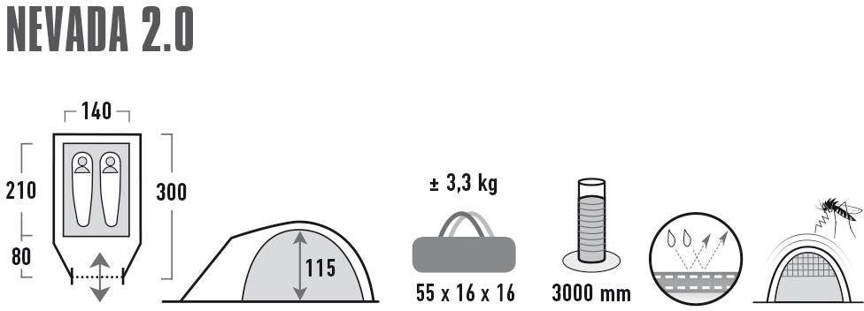High Peak Personen: 2 Transporttasche) (mit Zelt Nevada 2.0, Kuppelzelt