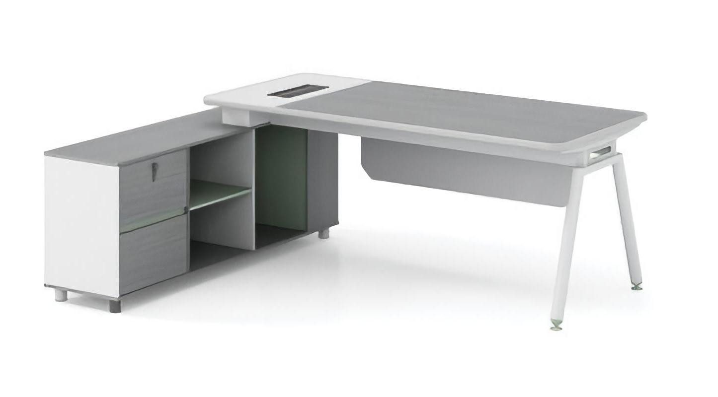 Xlmoebel Eckschreibtisch Hellgrauer Eckschreibtisch für modernes Bürodesign (Eckschreibtisch), Hergestellt in Europa