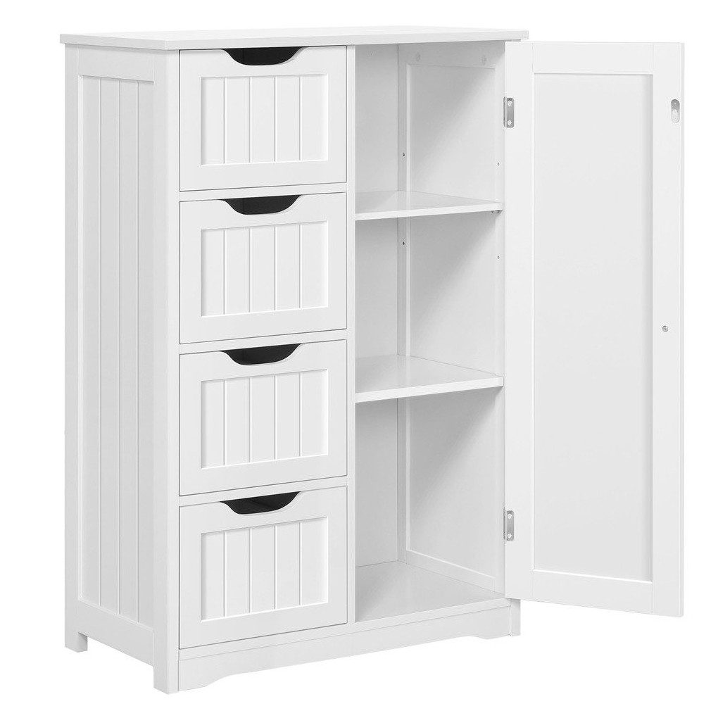 Yaheetech Badkommode Badezimmerschrank Badschrank, Sideboard mit 4 Schubladen & Regal & Höhenverstellbarem Einlegeboden