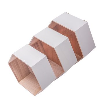 kamelshopping Deko-Wandregal 3-teiliges Hexagon-Wabenregal-Set aus Paulownia-Holz, 3-tlg., modernes Wandregal in sechseck-Form, grau-naturfarben