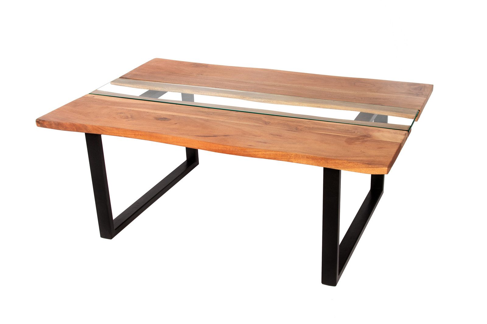 SAM® Couchtisch Carlos, natürliche Baumkante, massives Akazienholz, mit Glaseinsatz
