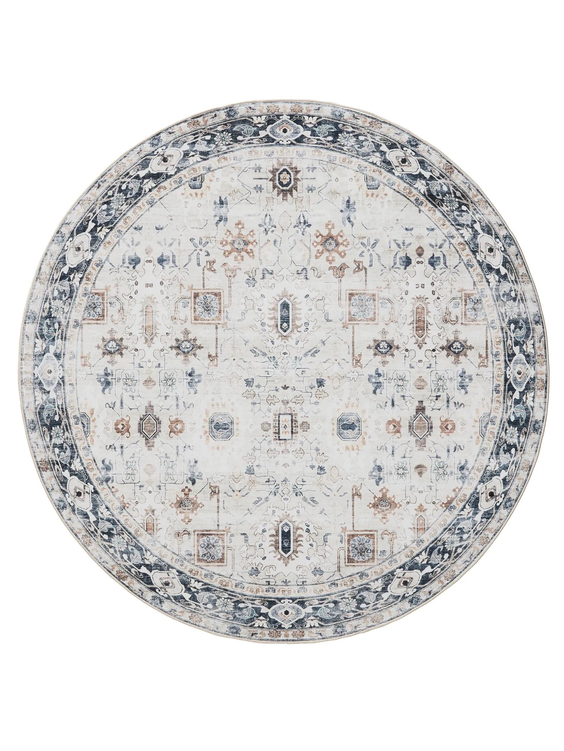 benuta Teppich George, rund, Höhe: 5 mm, Vintage-Look, Kurzflor, Teppich Wohnzimmer, Schlafzimmer, Waschbar