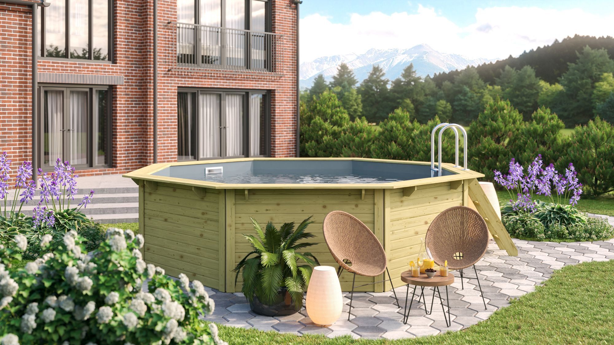 Karibu Achteckpool Massivholzpool kdi Schwimmbecken Gartenpool, Massivholz, witterungsbeständig, wetterfest