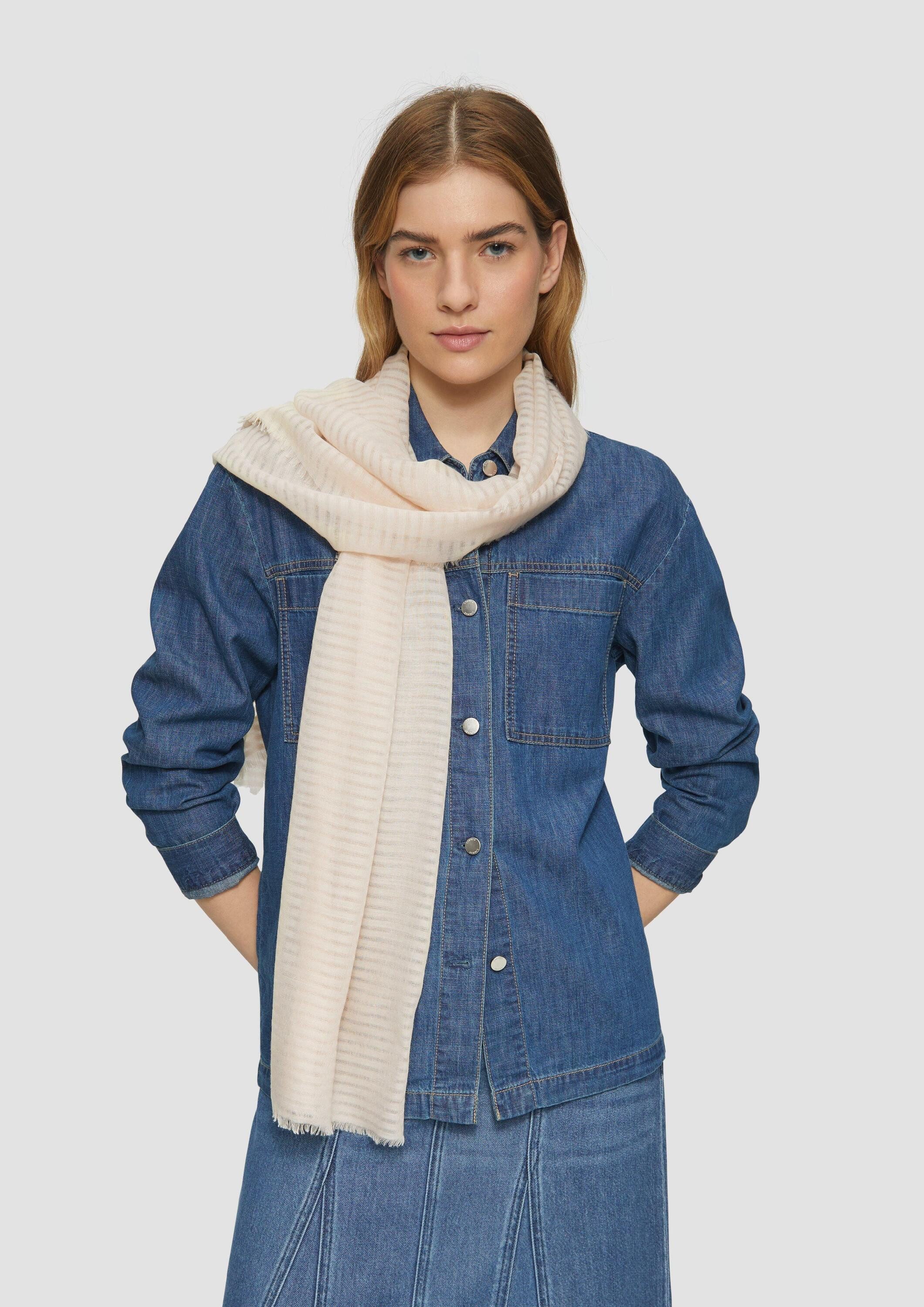 s.Oliver Schal Tuch, Gestreifter Schal aus Webware mit Fransen günstig online kaufen